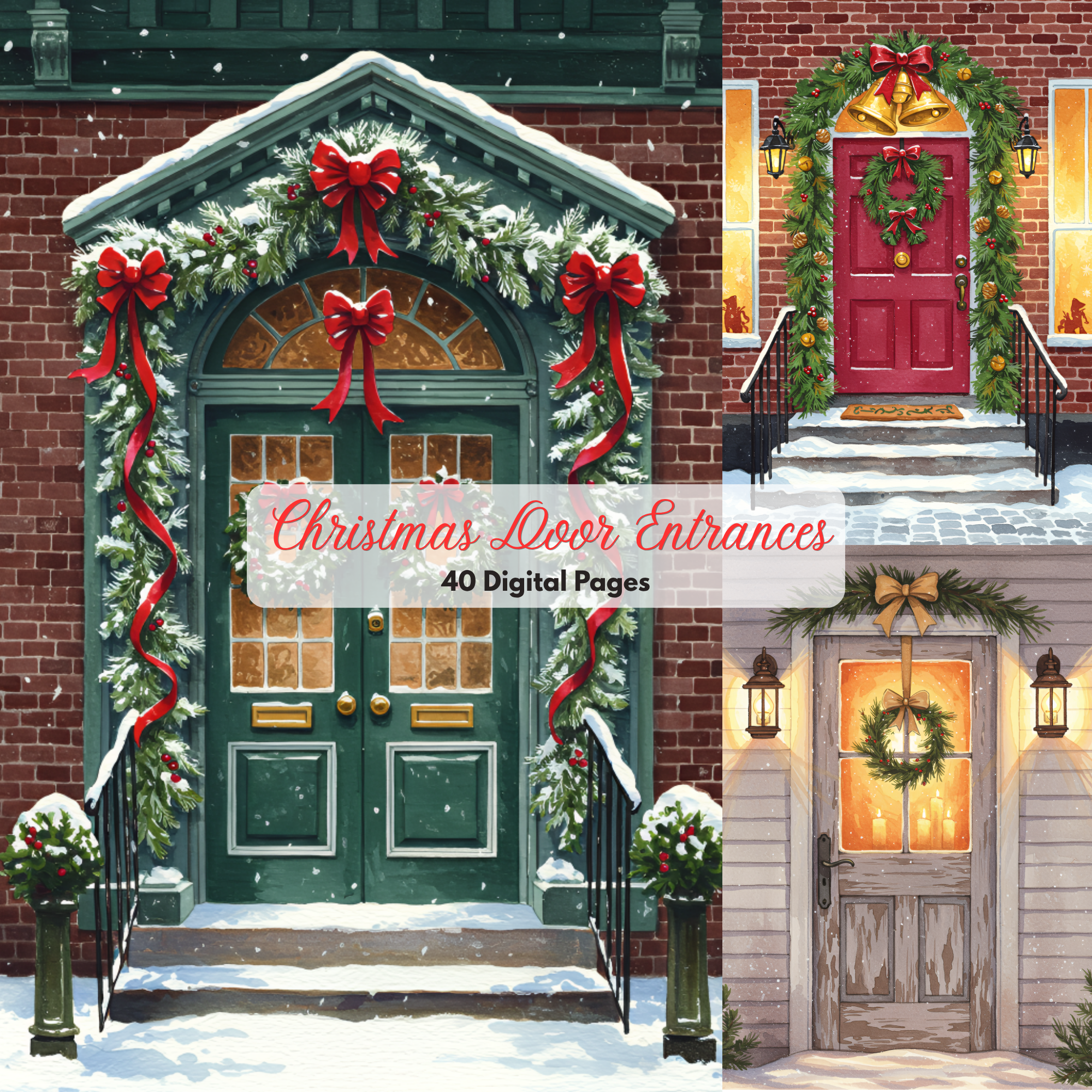 Christmas Door Pages Papers, Festive Journal Pages, Junk Journal Pages, Victorian Christmas Entryways