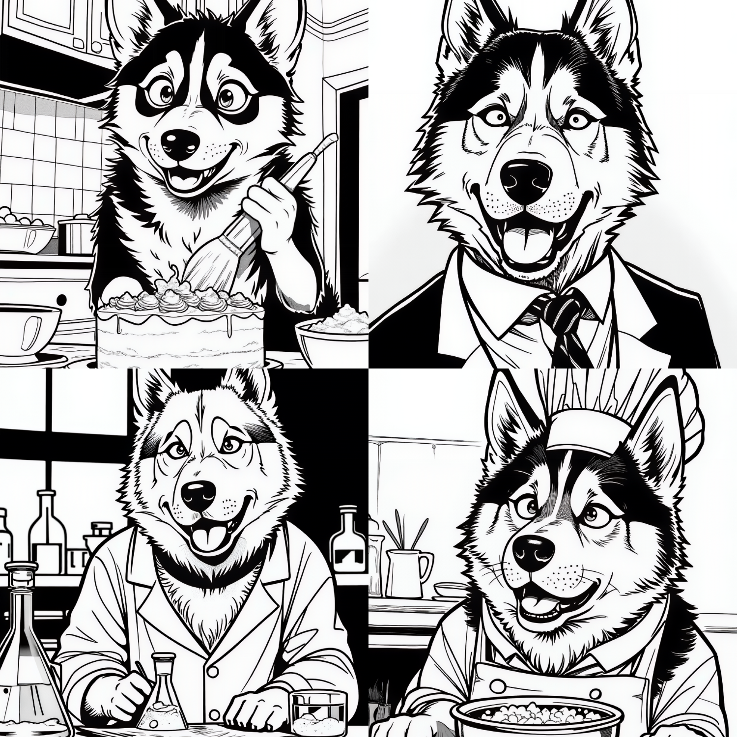 Funny Husky Coloring Book:Siberian Husky Chef, Scientist, & Dog Coloring Pages