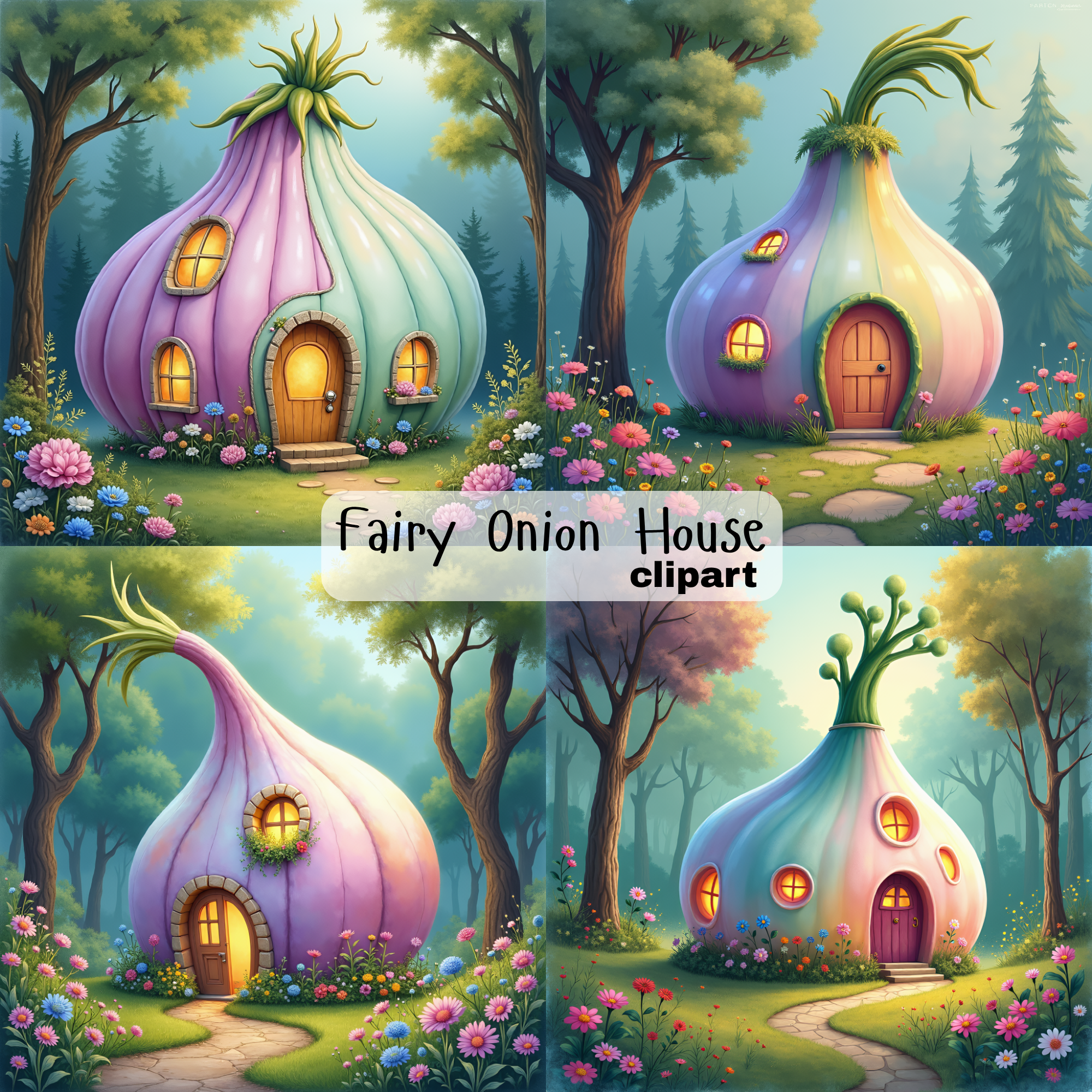 Enchanted Onion Fairy Houses Clipart Set, fairy images, fairy png