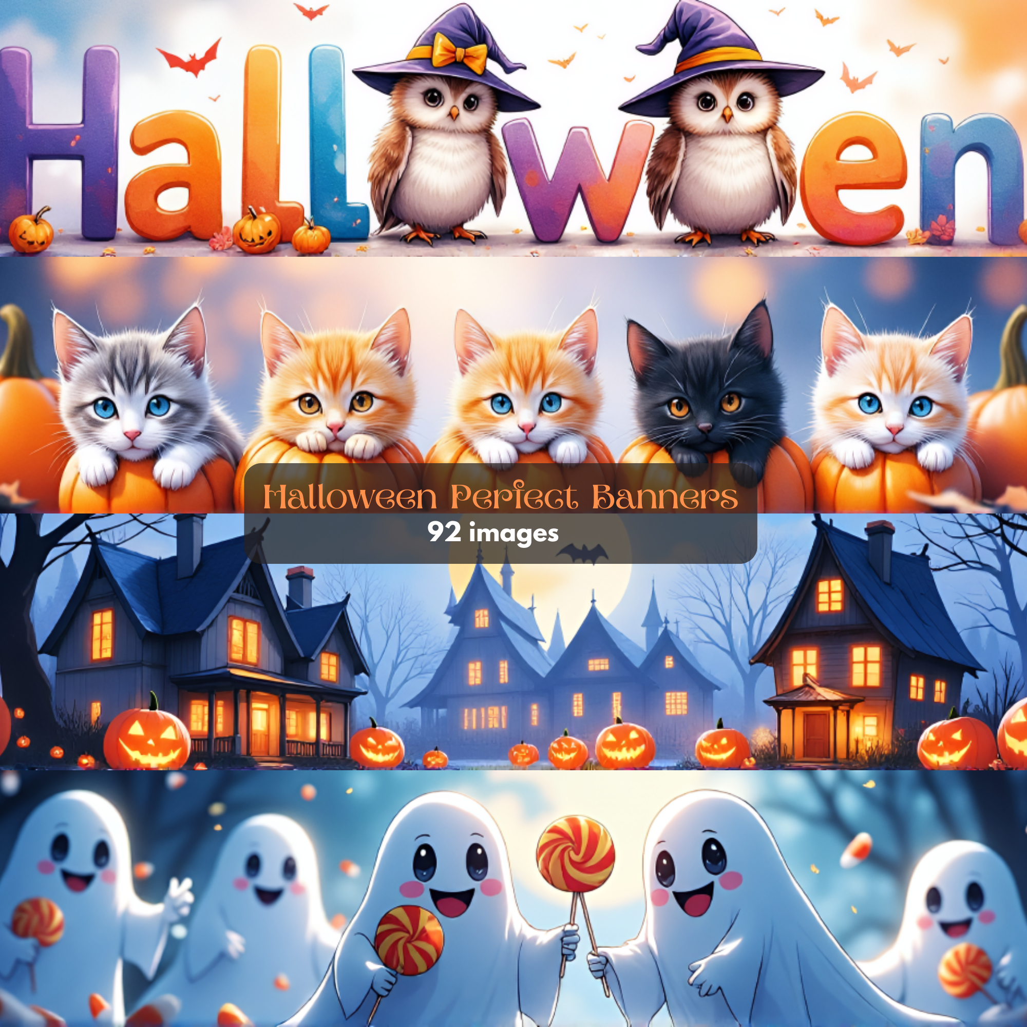 Halloween Banners Bundle - Store Web Banners | Cute Ghosts Bats Skeletons Pumpkins
