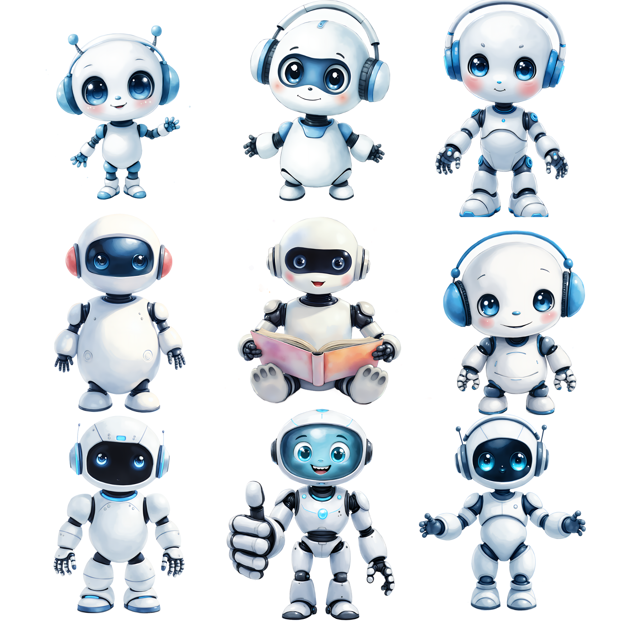 Cute Robot Clipart Bundle, Kawaii Humanoid Robots, robots clipart png