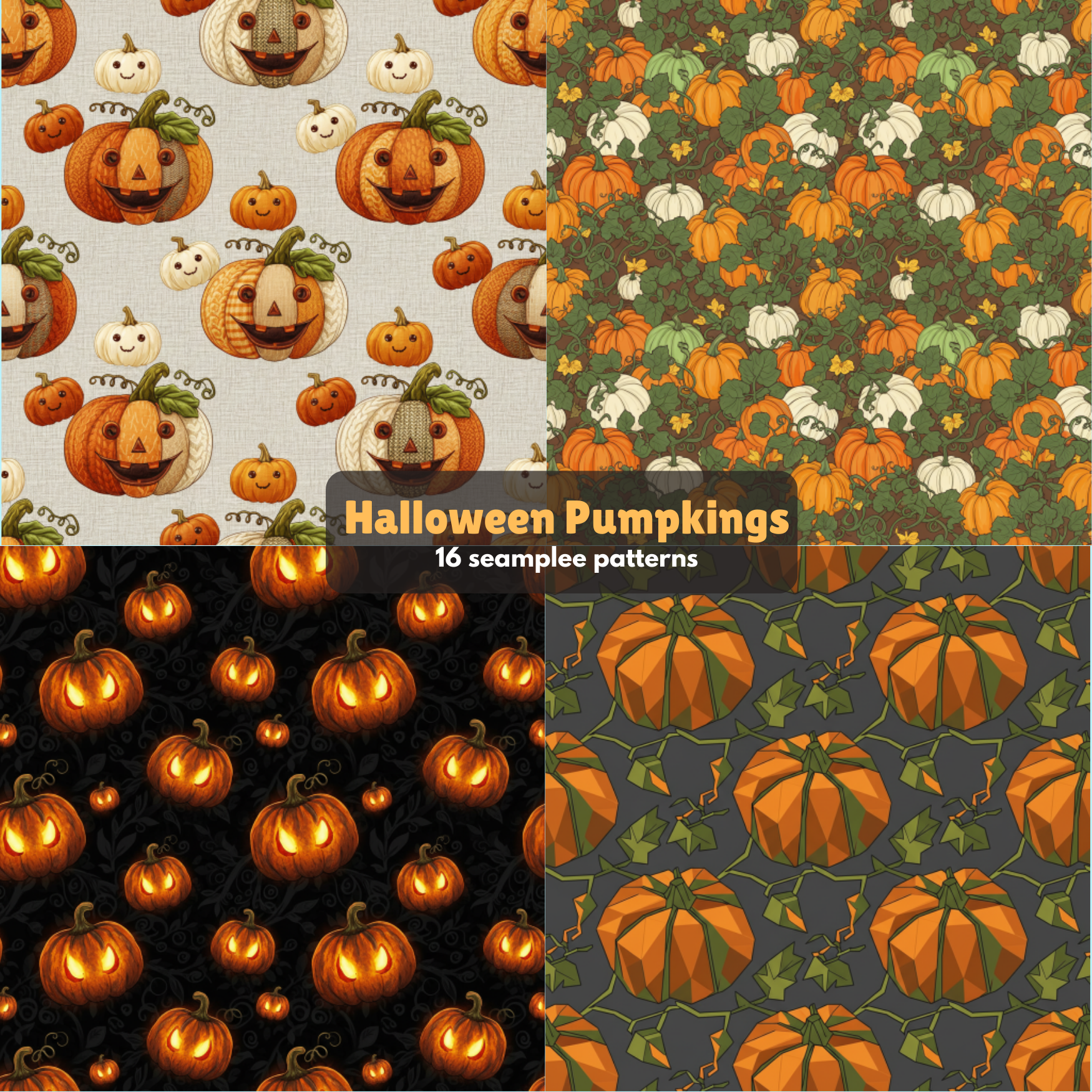 Free Halloween Seamless Pumpkin Patterns Bundle - Digital Paper Pack for Fall Crafts & Fabric Design