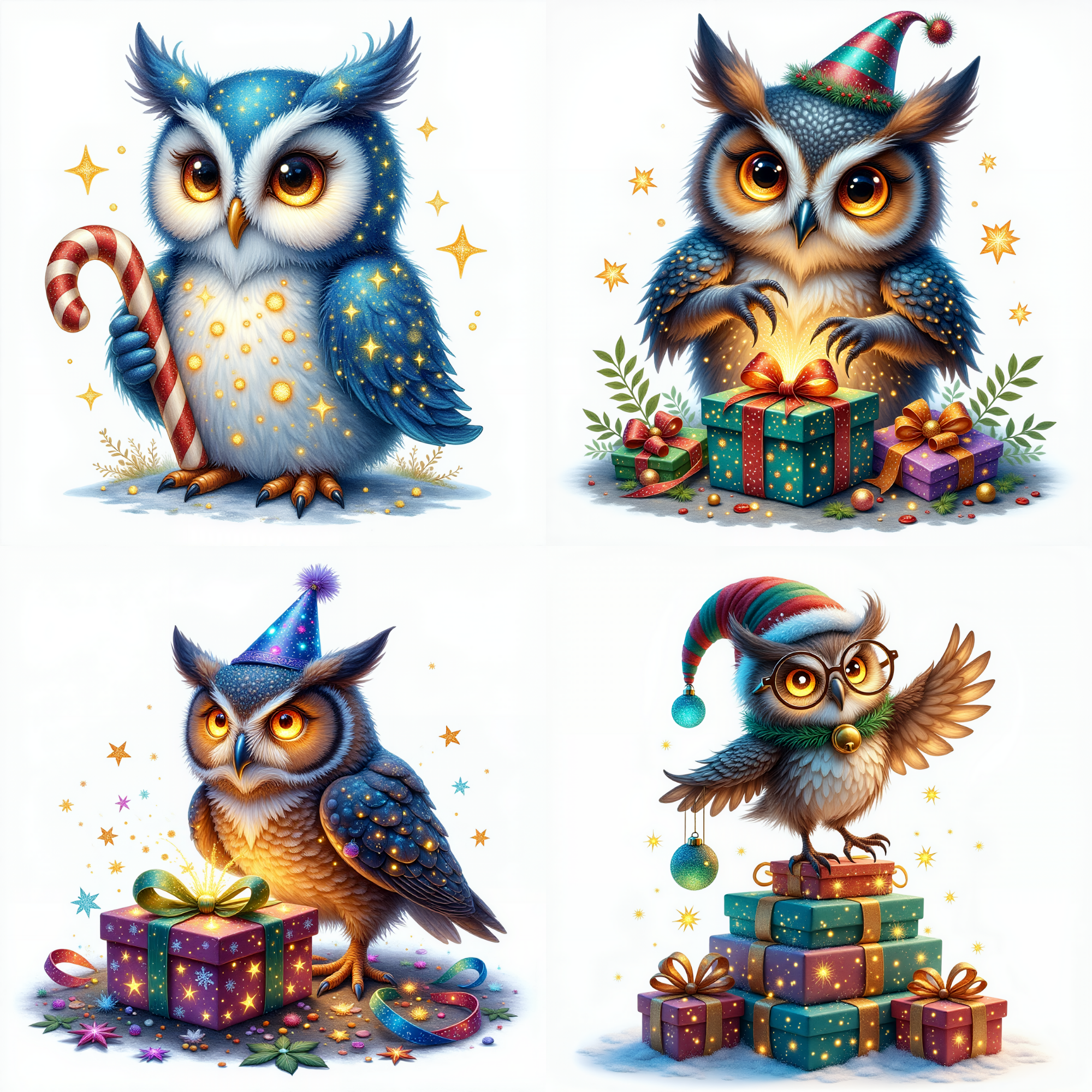 Enchanted Christmas Owl Digital Clipart, Christmas Clipart Animals, Hollidays Stickers