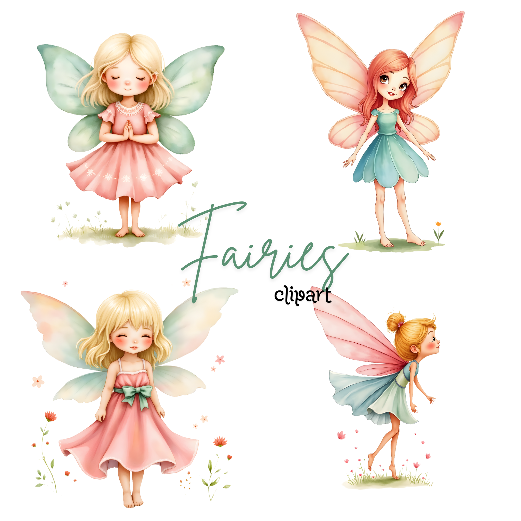 Enchanted Fairies Clipart Bundle | Magical Digital PNG, fairy clipart watercolor
