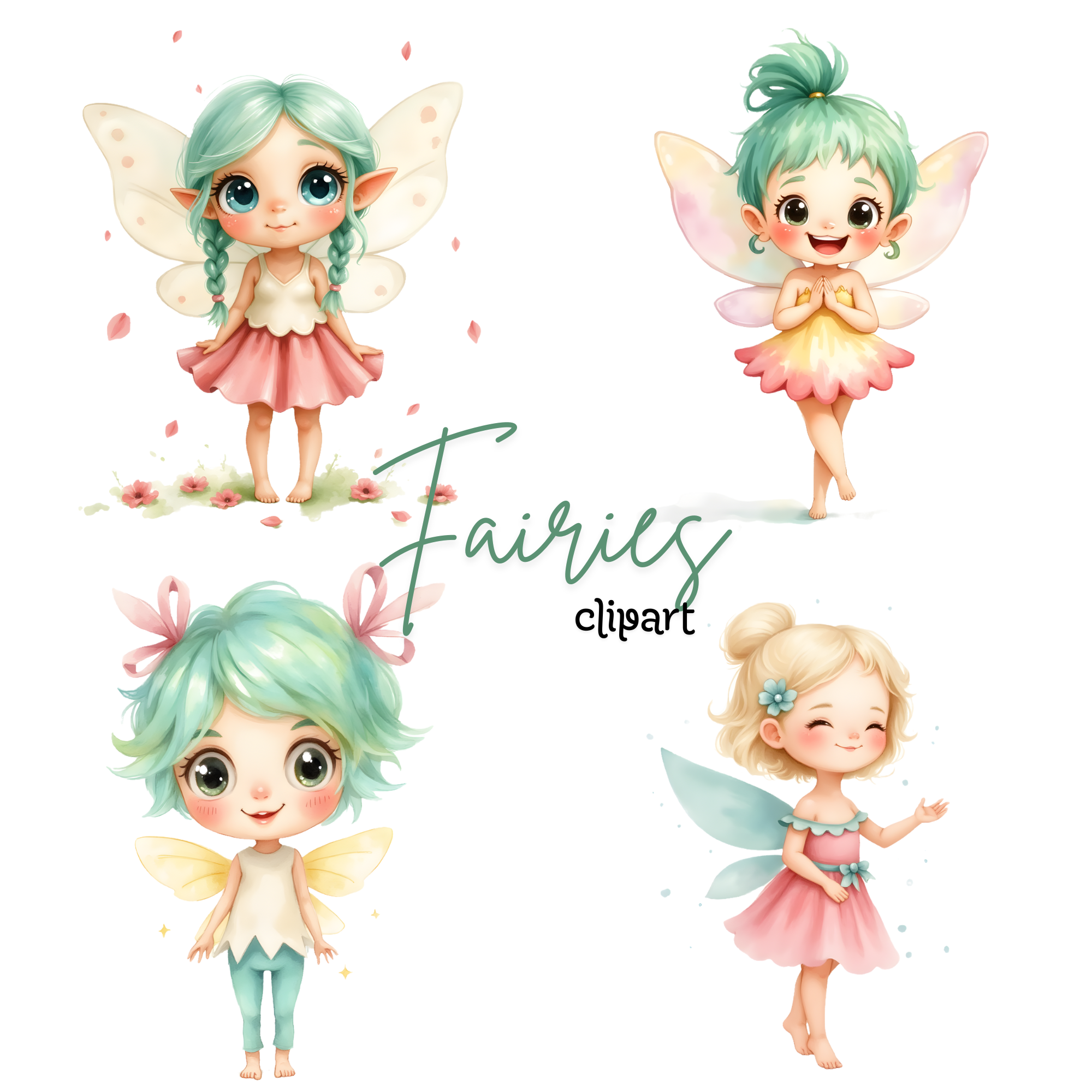 Enchanted Fairies Clipart Bundle | Magical Digital PNG, fairy clipart watercolor