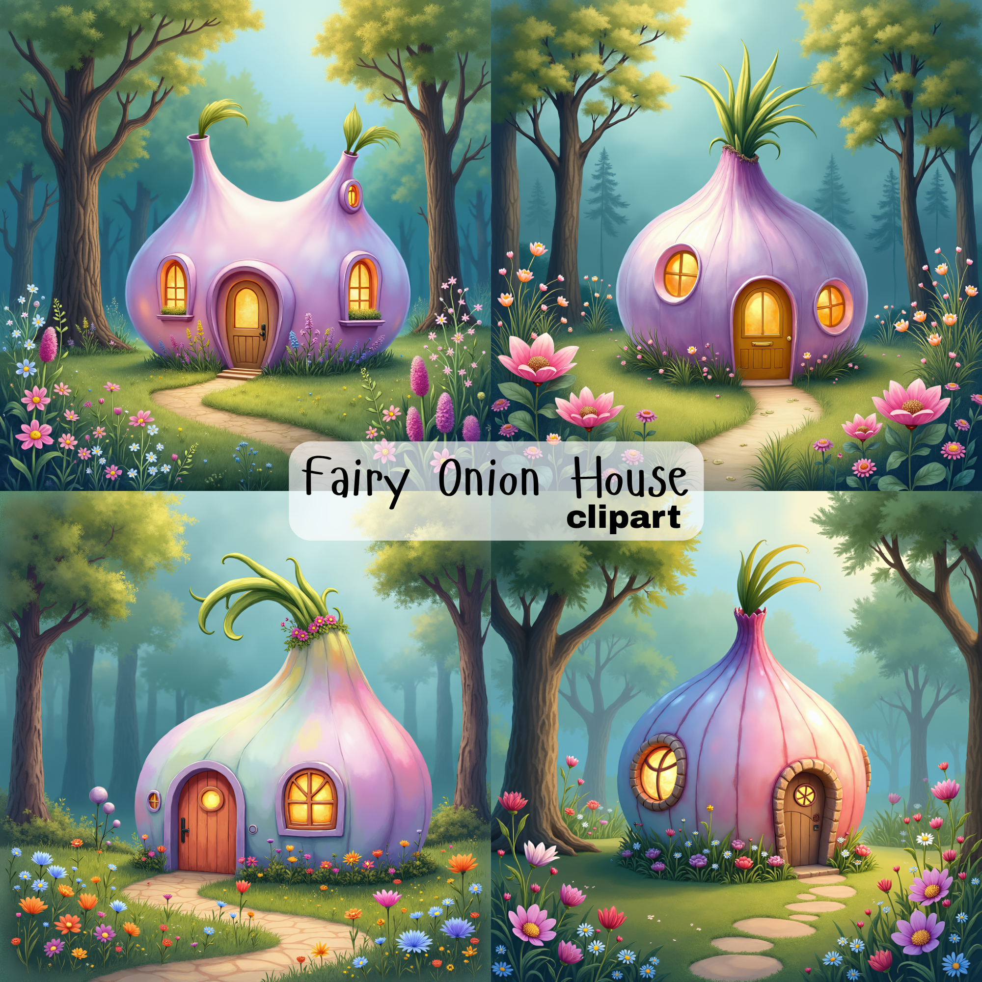 Enchanted Onion Fairy Houses Clipart Set, fairy images, fairy png