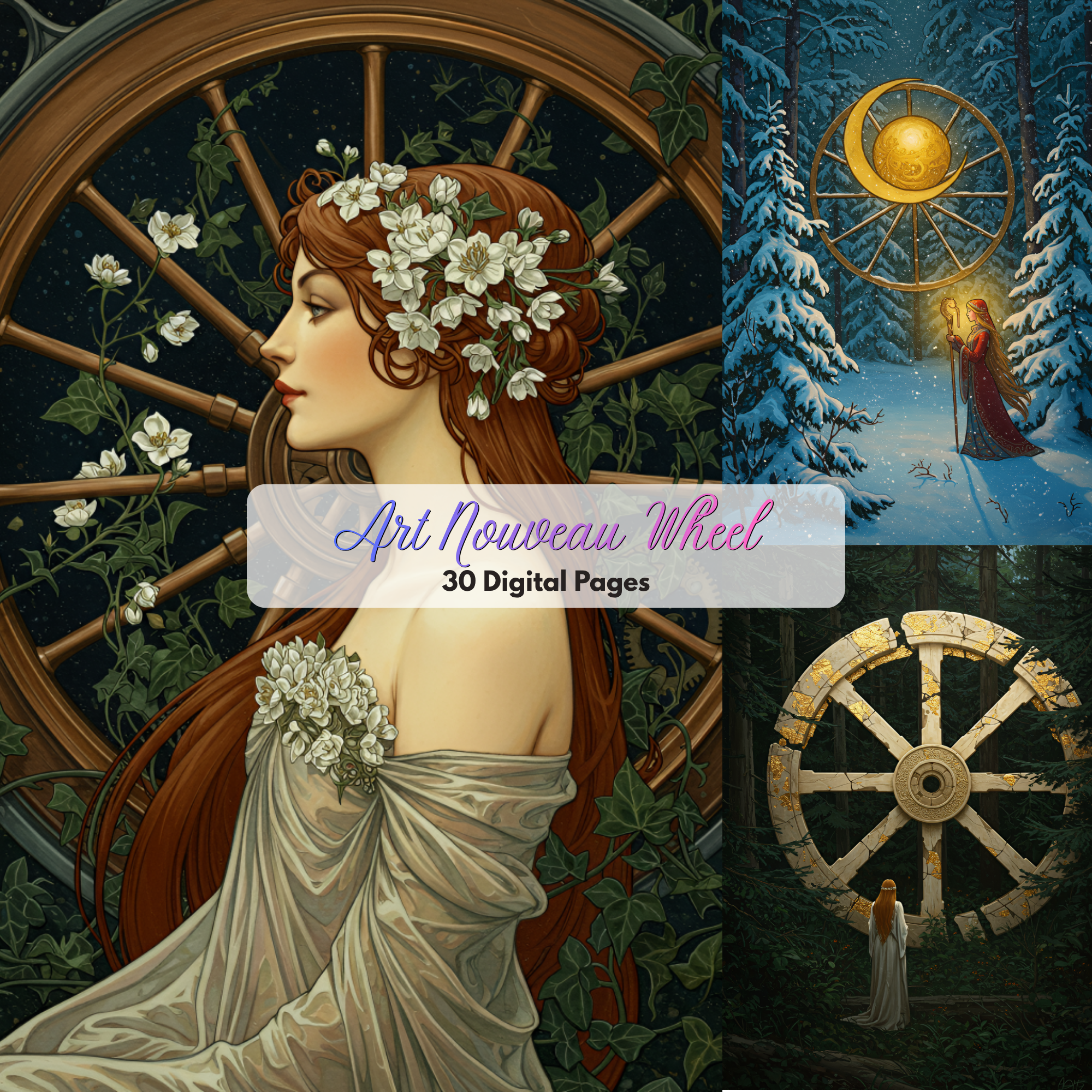 Art Nouveau Wall Art, Digital Papers, Fine Art Journal pages, Art Deco Inspired Journaling Pages, woman art