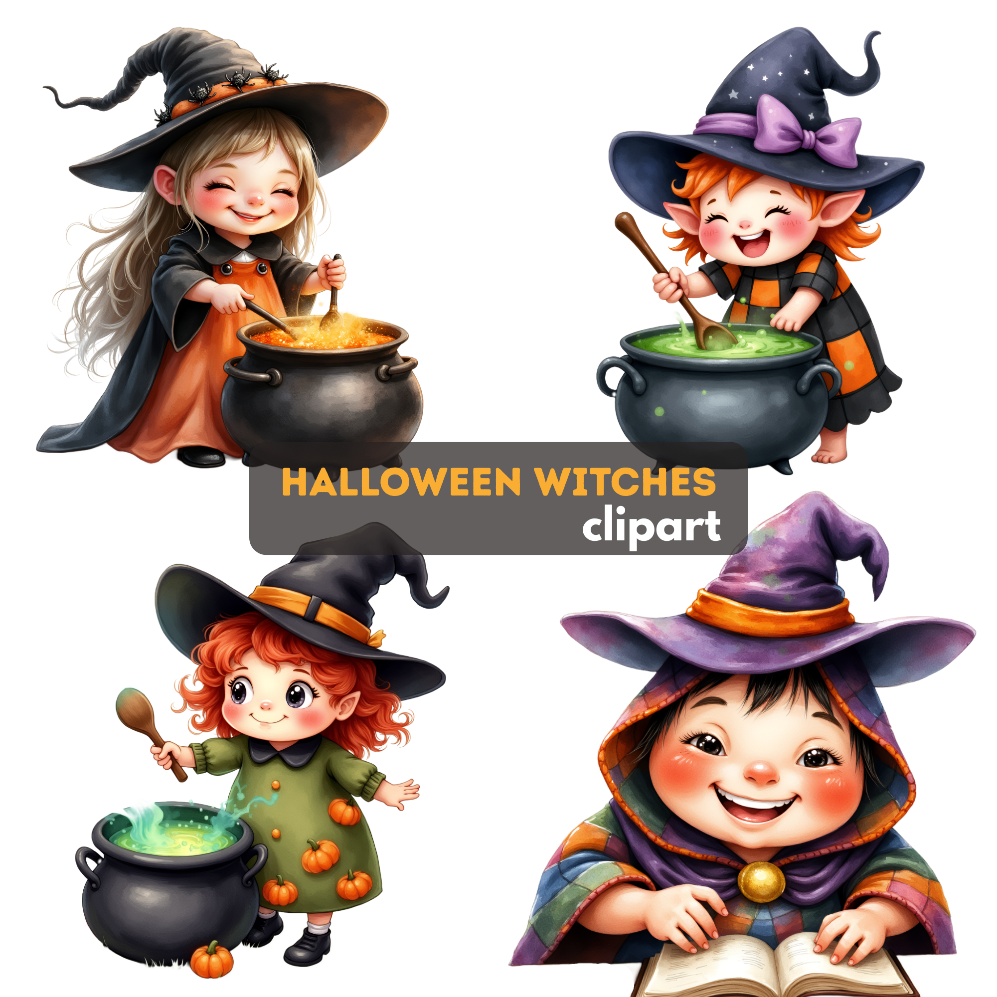 Free Cute Halloween Witches Clipart Set Free PNGs Free Spooky Kawaii Magic Designs Free Images