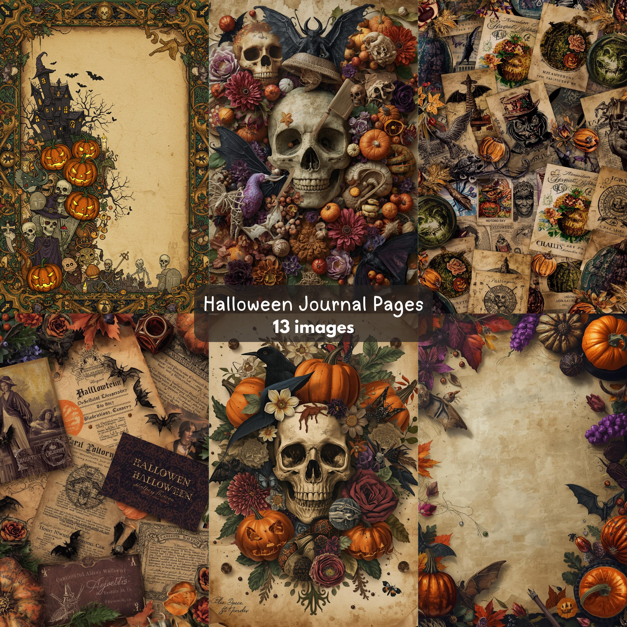 FREE Halloween Digital Paper Pack - 13 Spooky Journal Pages, Vintage Gothic PNGs for Junk Journals