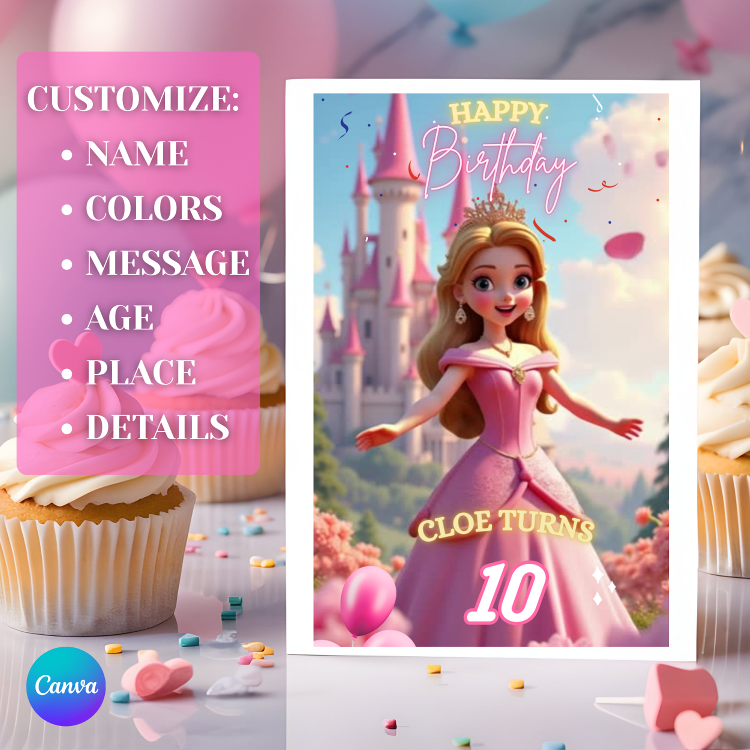 Fairytale Princess Birthday Card | Editable Canva Video Template | Digital Princess Party Evite | Instant Download