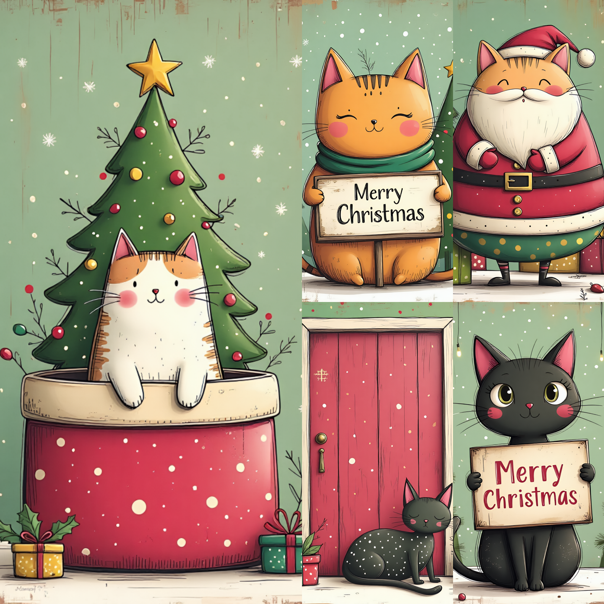 Cozy Retro Christmas Cat Digital Paper Pack | Holiday Backgrounds Cute Cat Junk Journal Digital Papers Collection | Christmas Cats