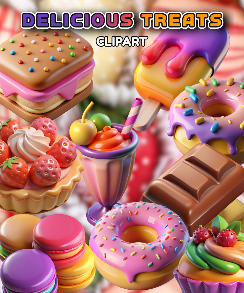 Delicious Treats Clipart, overlays, cupcake clipart, donut clipart, donut images