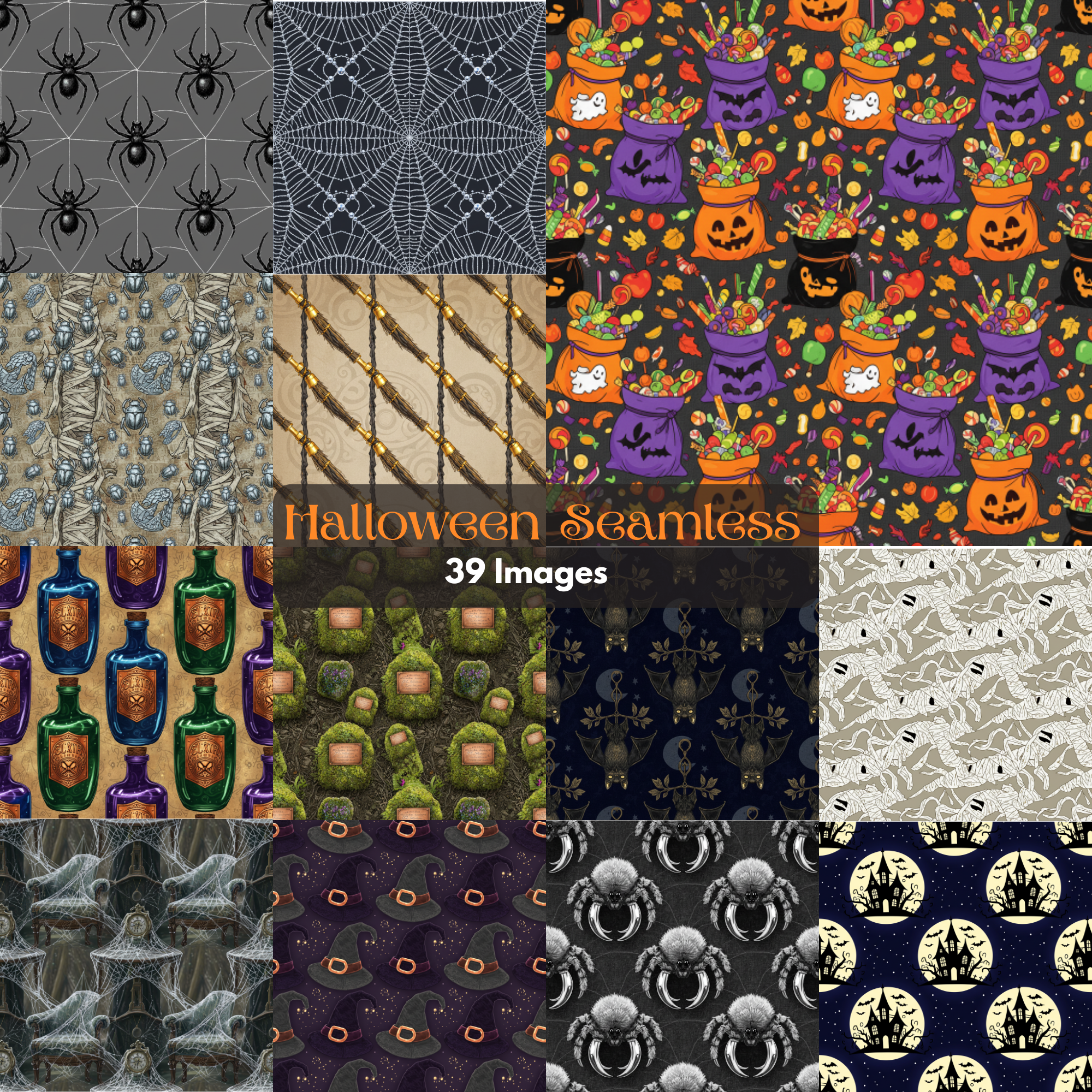 Free Halloween Seamless Patterns BUNDLE Free Digital Paper Pack  Witches, Spiders Free Clipart