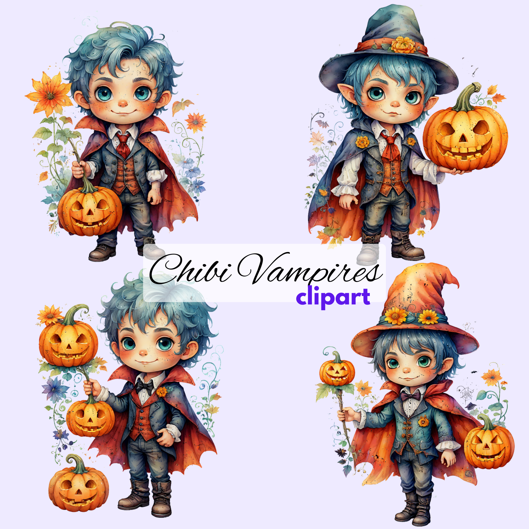 Enchanting Chibi Vampire Clipart Bundle, halloween clipart, vampire images