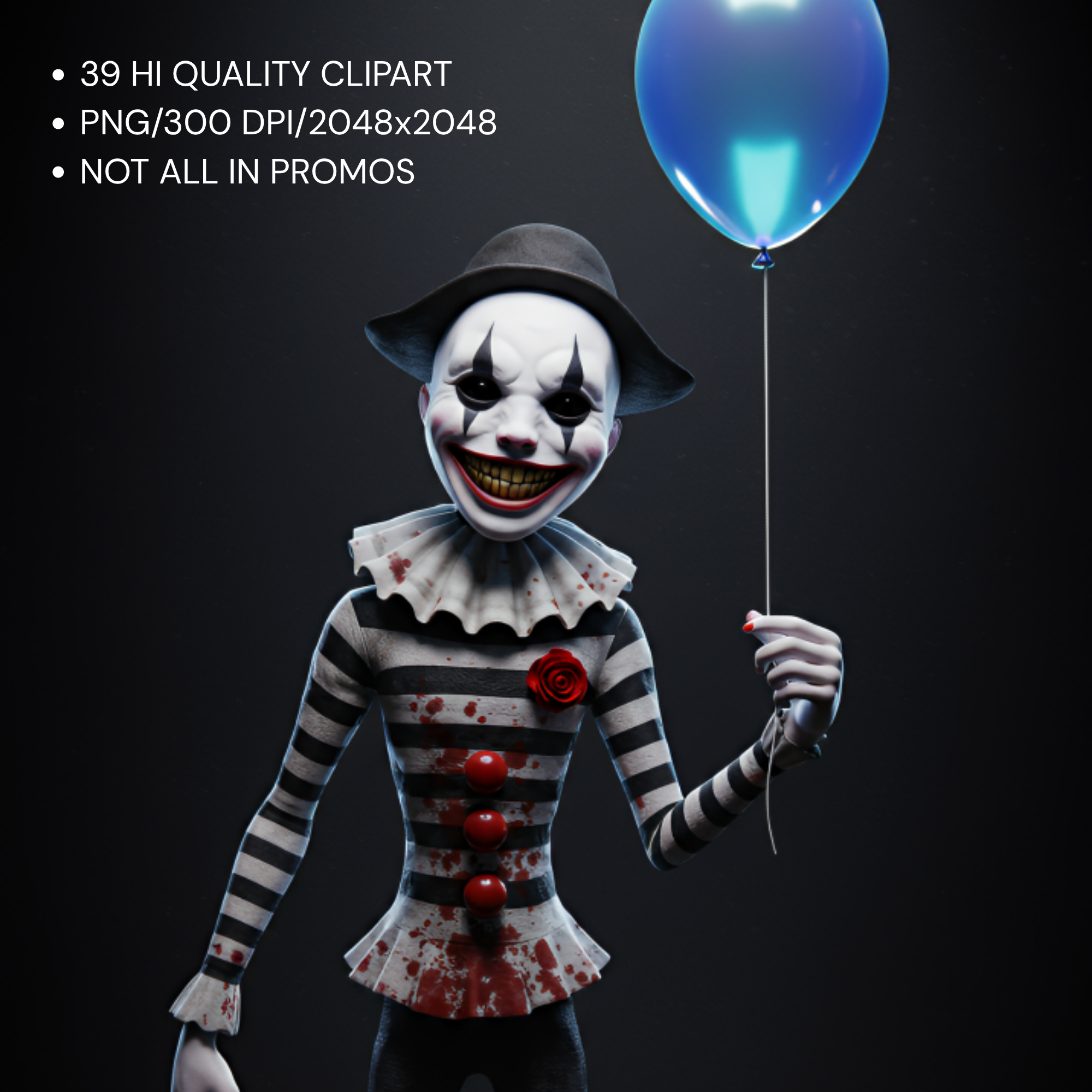 Diabolic Clowns Vol 1 | Scary Clown PNGs | Digital Horror Art Demonic Clowns, Horror Junk Journal Pages
