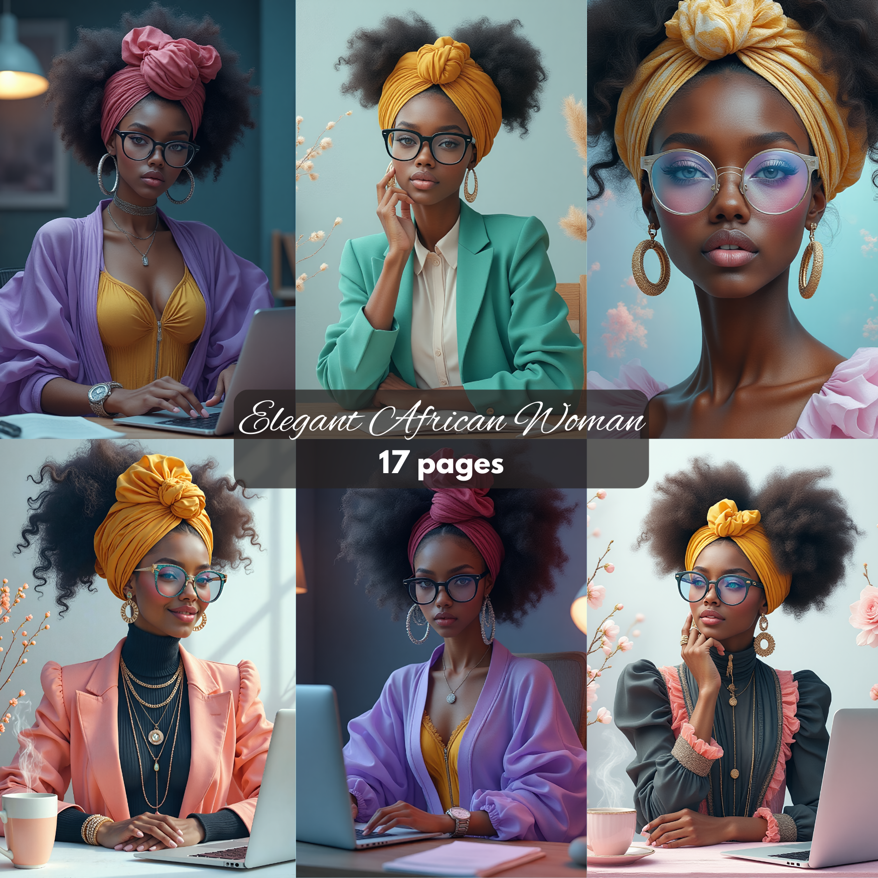 Free Elegant African Woman Clipart Bundle | Professional PNGs | Turban Boss Lady Digital Art Free Images