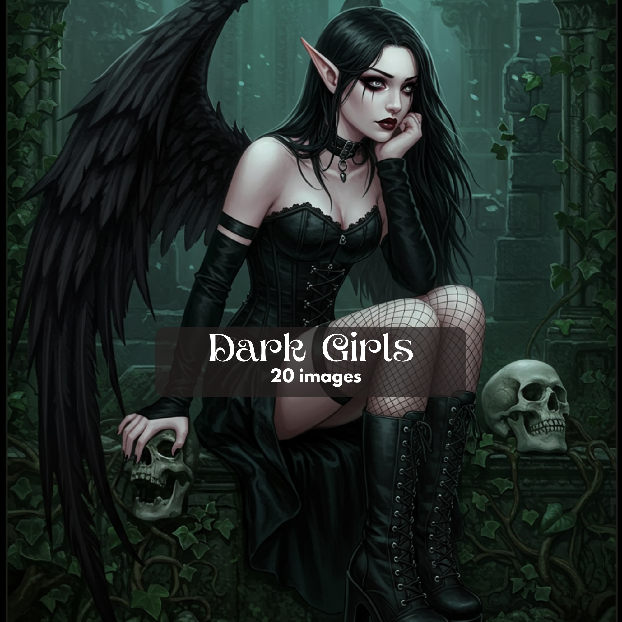 Gothic Elven Dark Angel Art - Fantasy Digital Journal Pages Scrapbooking Gothic Dark Elves