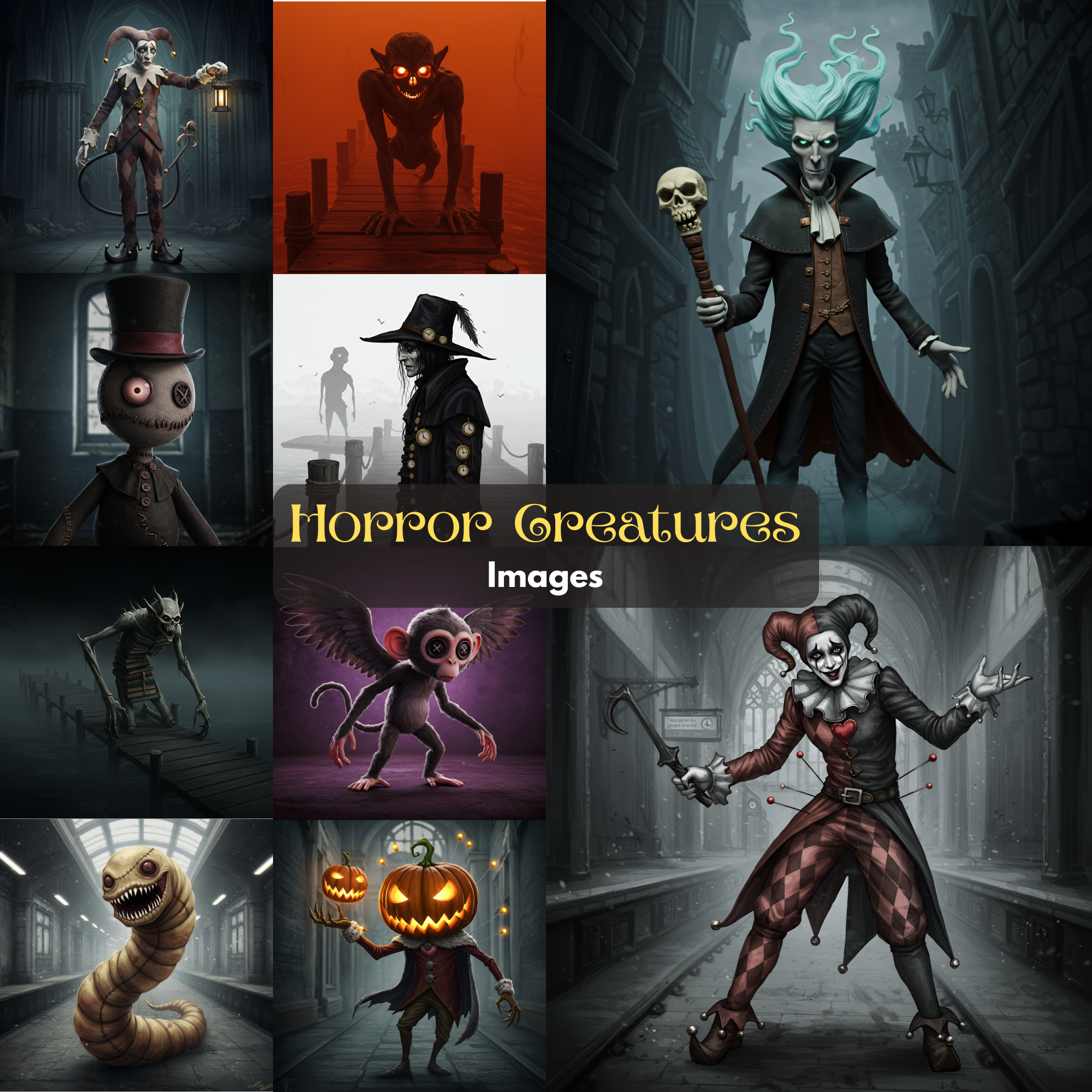 Horror Creatures PNG Bundle | Spooky Gothic Digital Art Clipart