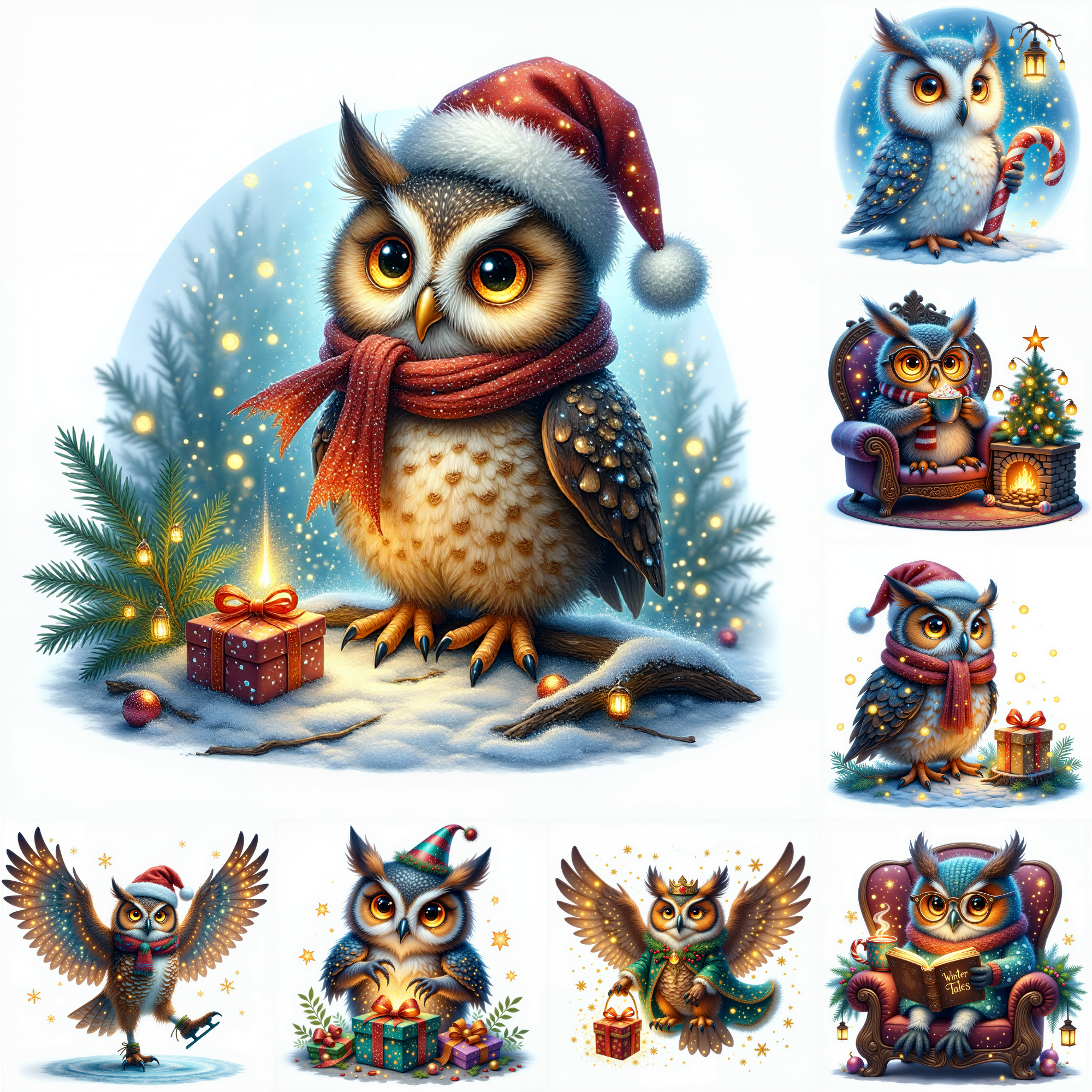 Enchanted Christmas Owl Digital Clipart, Christmas Clipart Animals, Hollidays Stickers