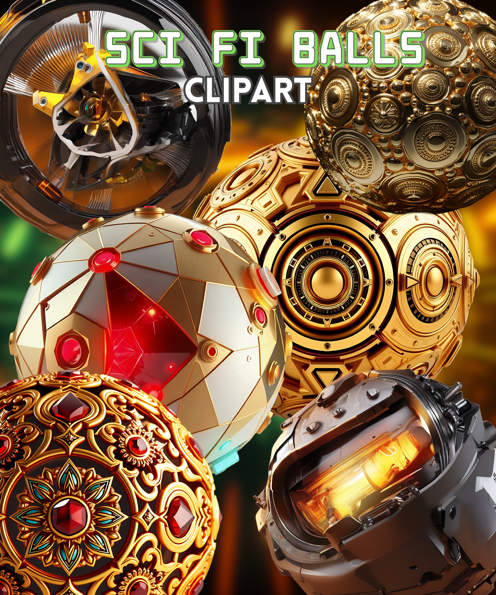 Sci Fi Balls Clipart, futuristic images, sphere images, metallic spheres