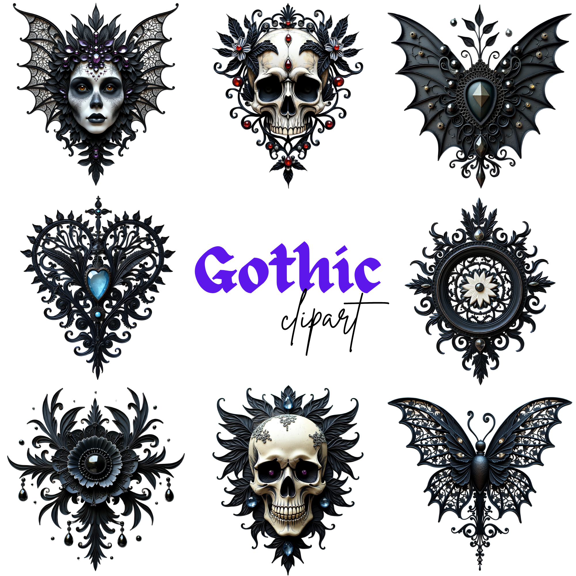 Gothic Clipart PNG, skeleton images, skeleton clipart bundle, dark clipart images