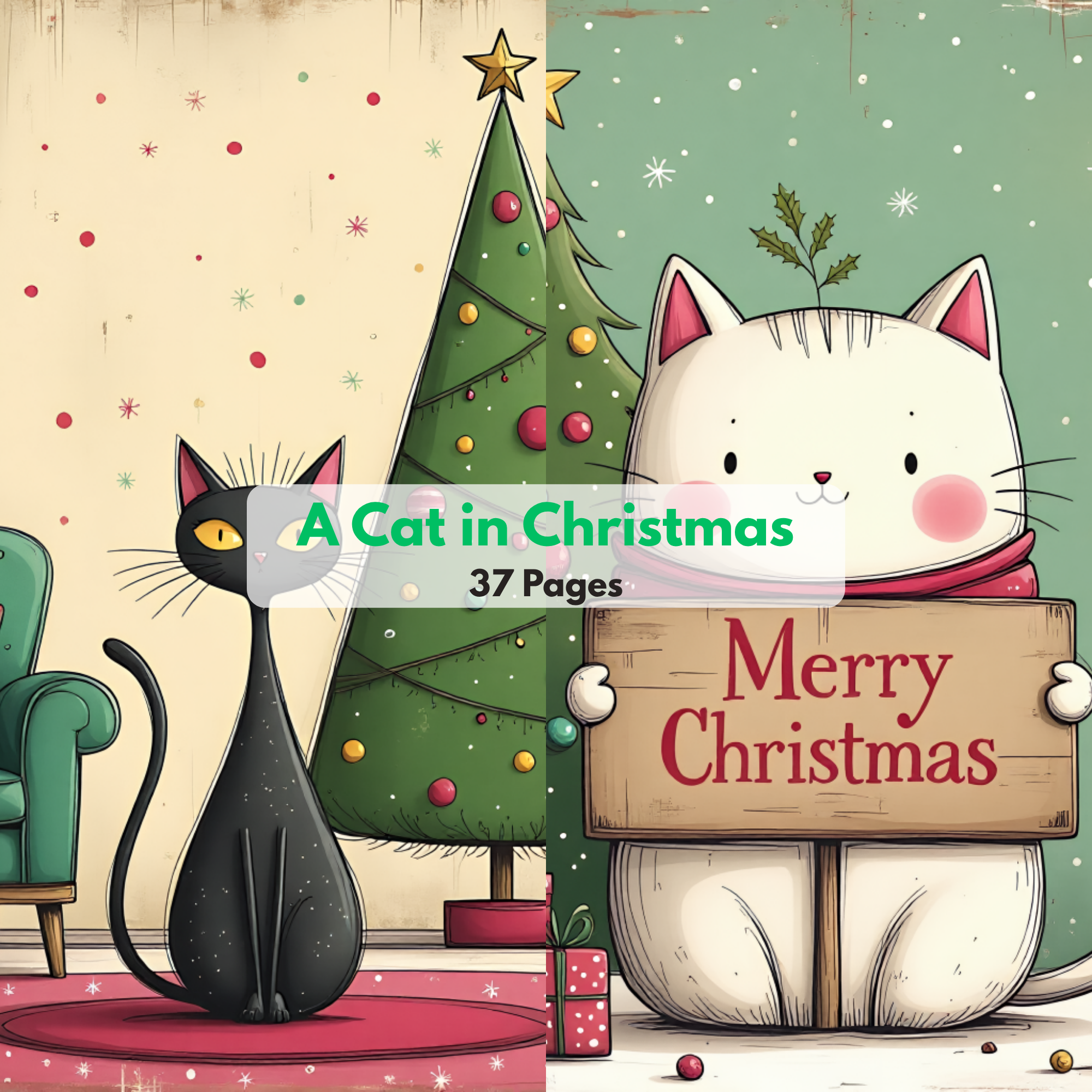 Cozy Retro Christmas Cat Digital Paper Pack | Holiday Backgrounds Cute Cat Junk Journal Digital Papers Collection | Christmas Cats