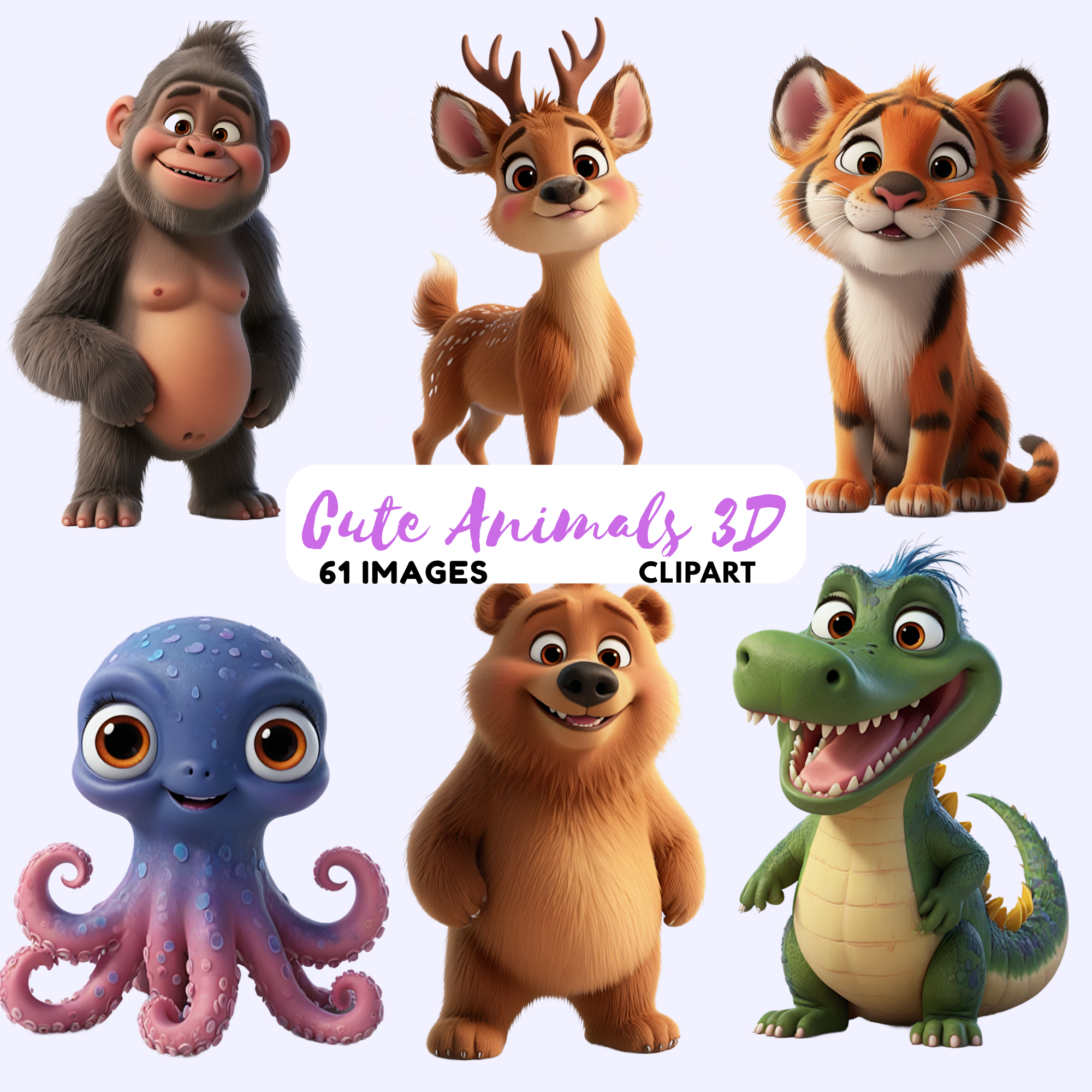 Cute Animals 3D Clipart Bundle, animals png, cute animals clipart, 3d animals clipart
