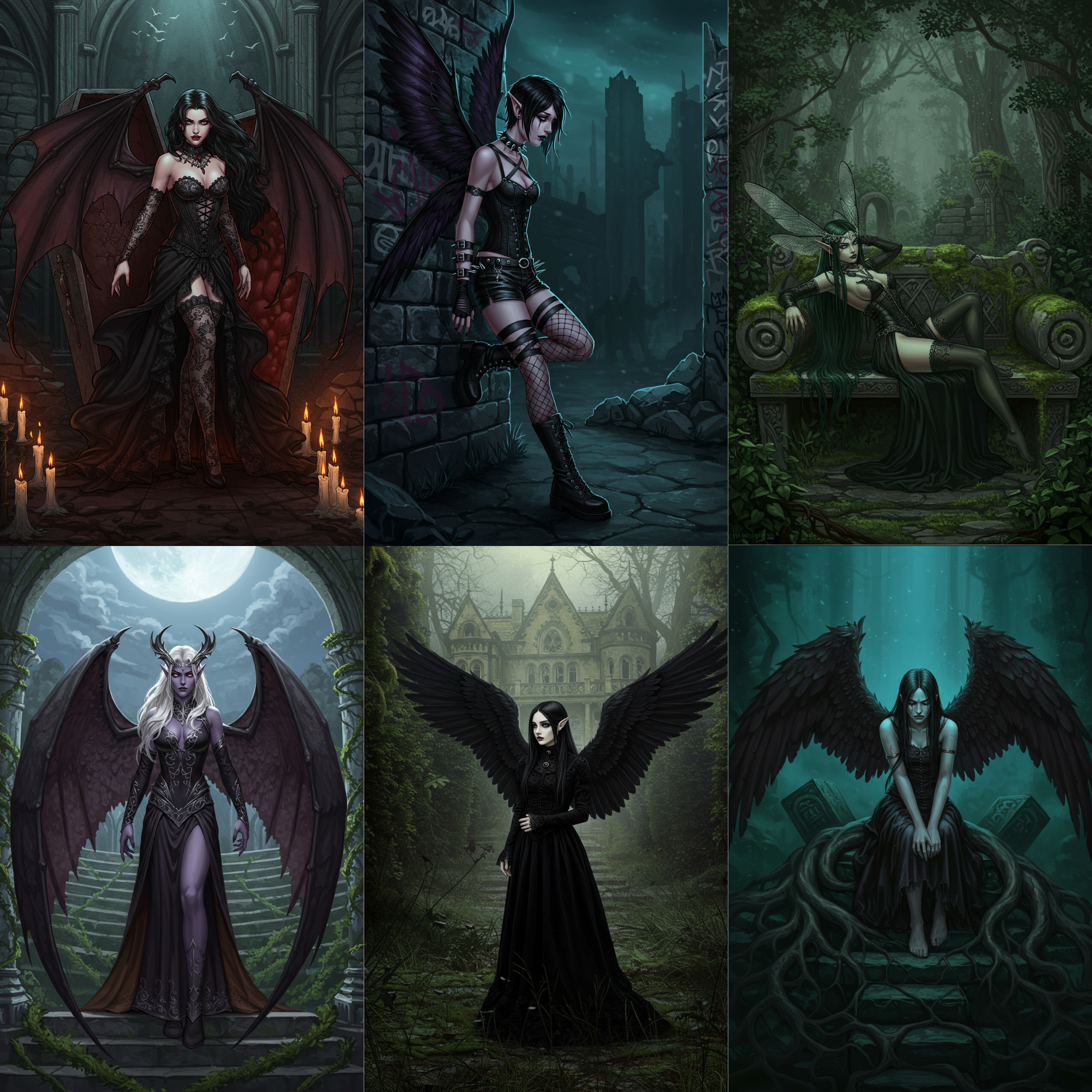 Gothic Elven Dark Angel Art - Fantasy Digital Journal Pages Scrapbooking Gothic Dark Elves