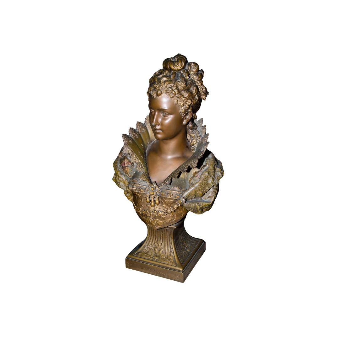 Busto de dama antigua en bronce con base de mármol