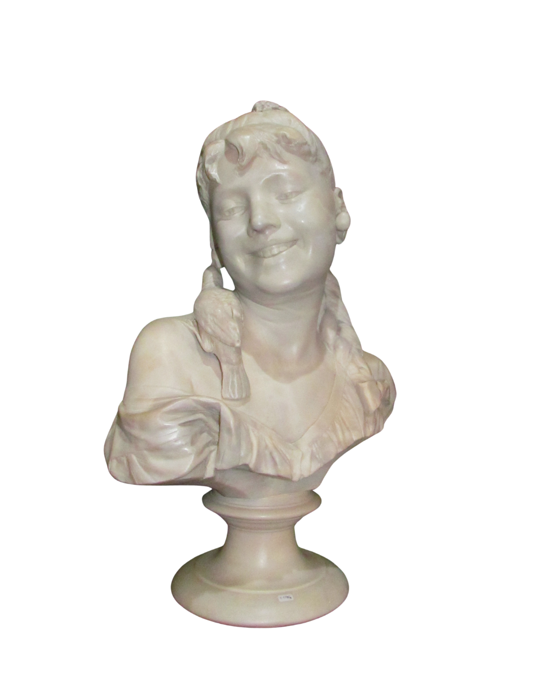 Busto de mujer con pájarito de mármol