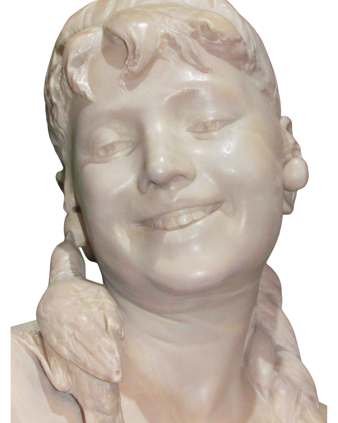 Busto de mujer con pájarito de mármol