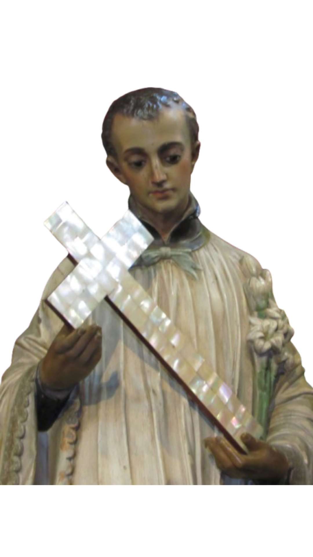 Santo "Luis Gonzaga" de madera con cruz