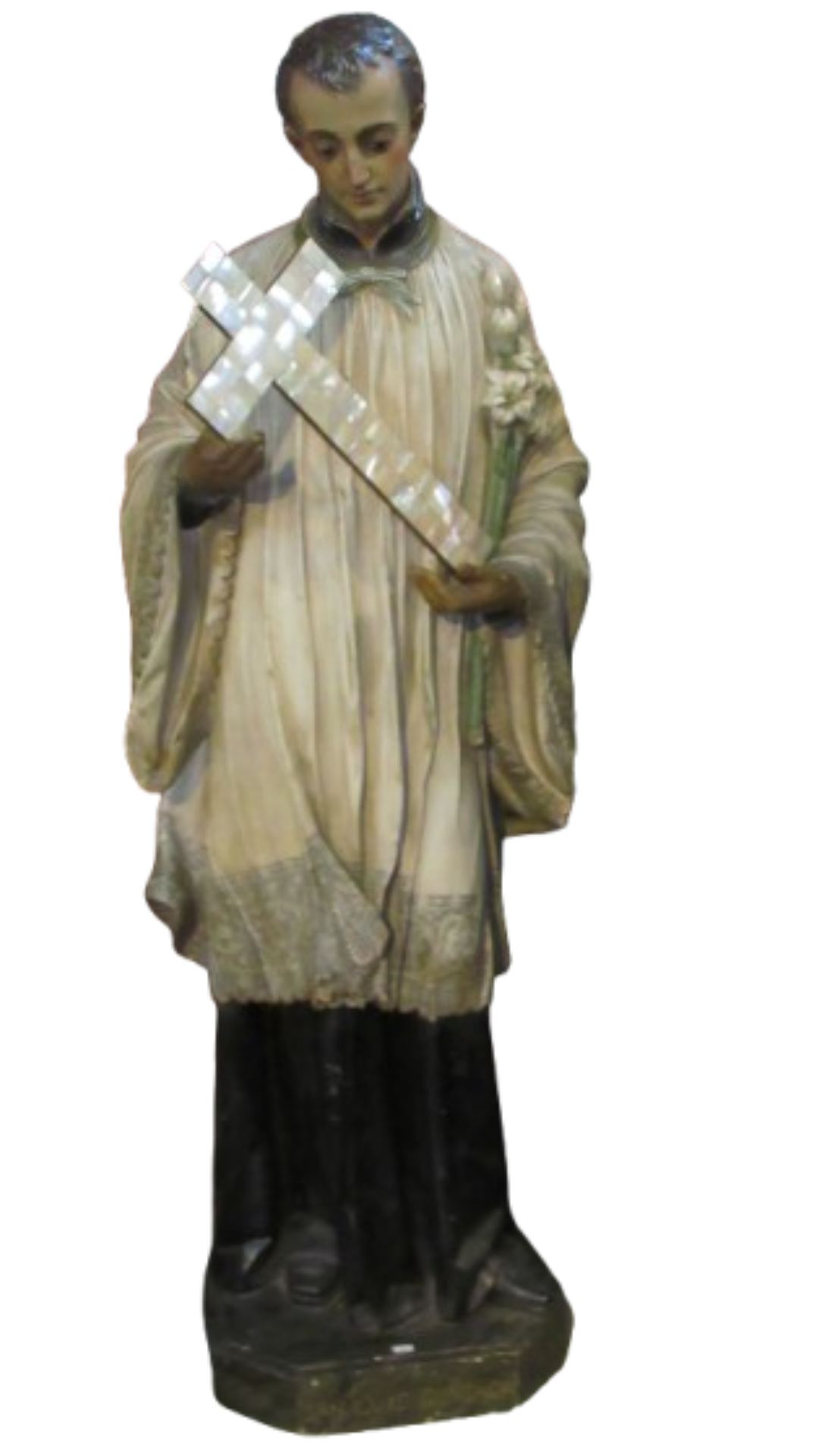 Santo "Luis Gonzaga" de madera con cruz