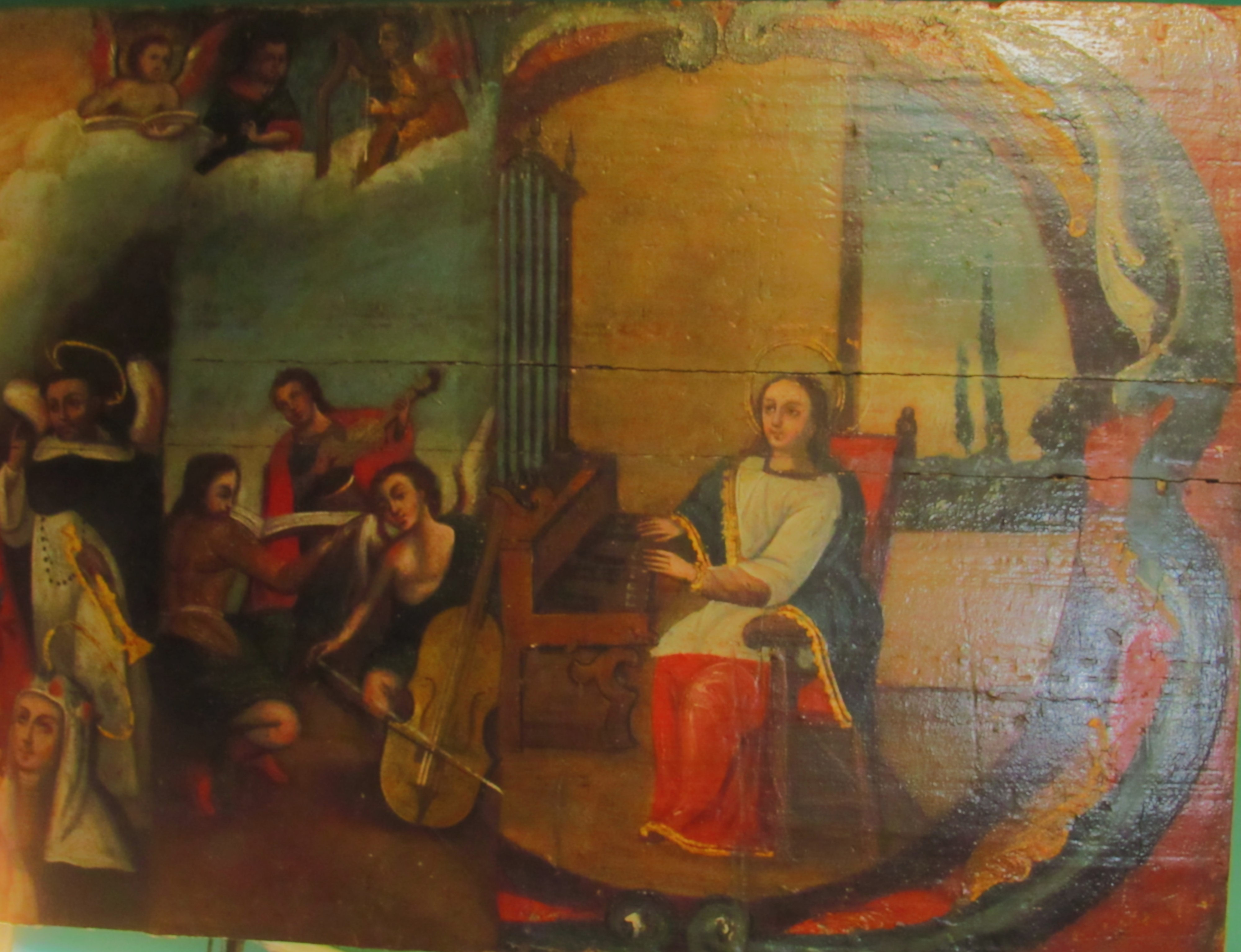 Pintura religiosa en placa de madera