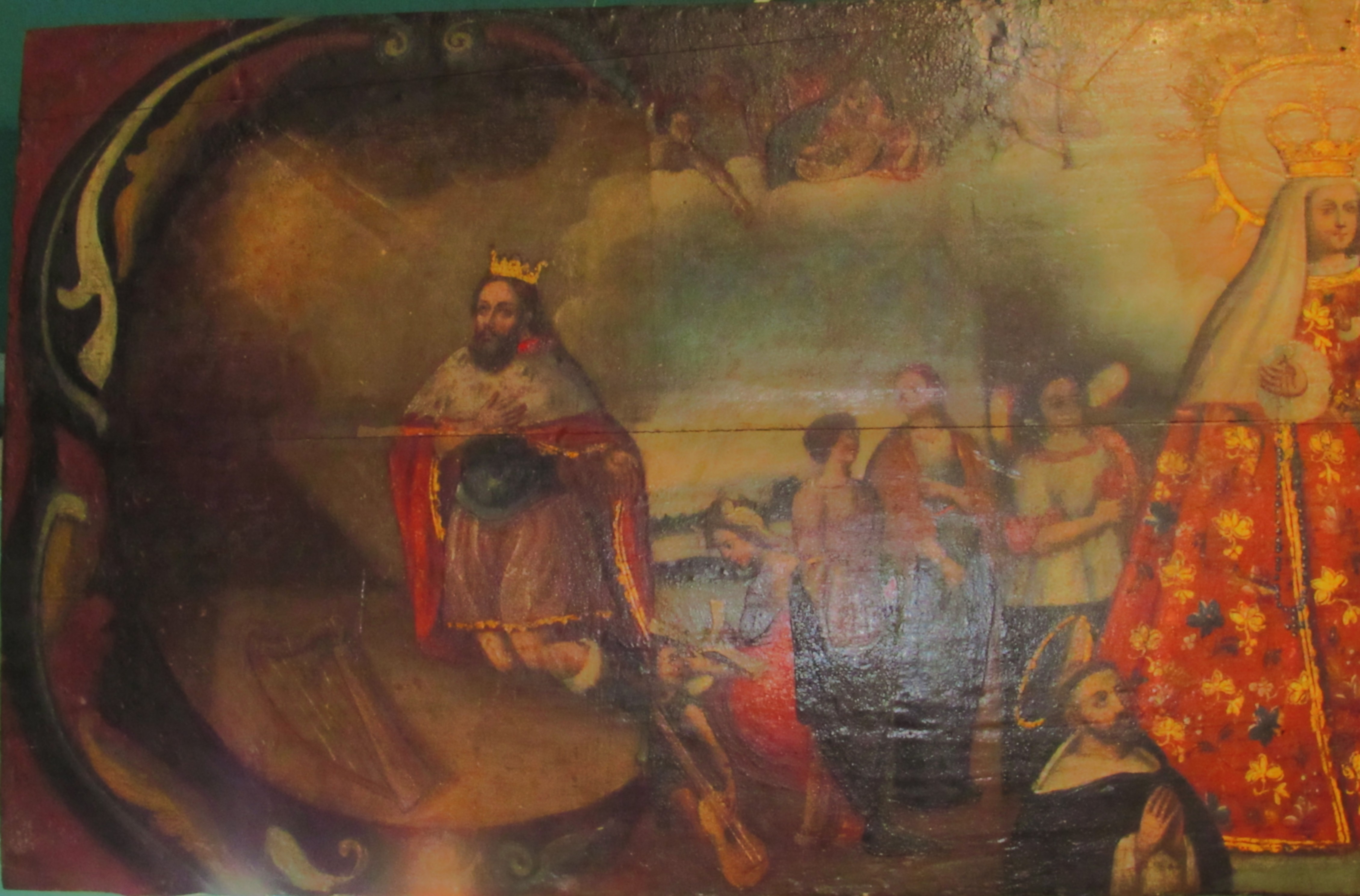 Pintura religiosa en placa de madera