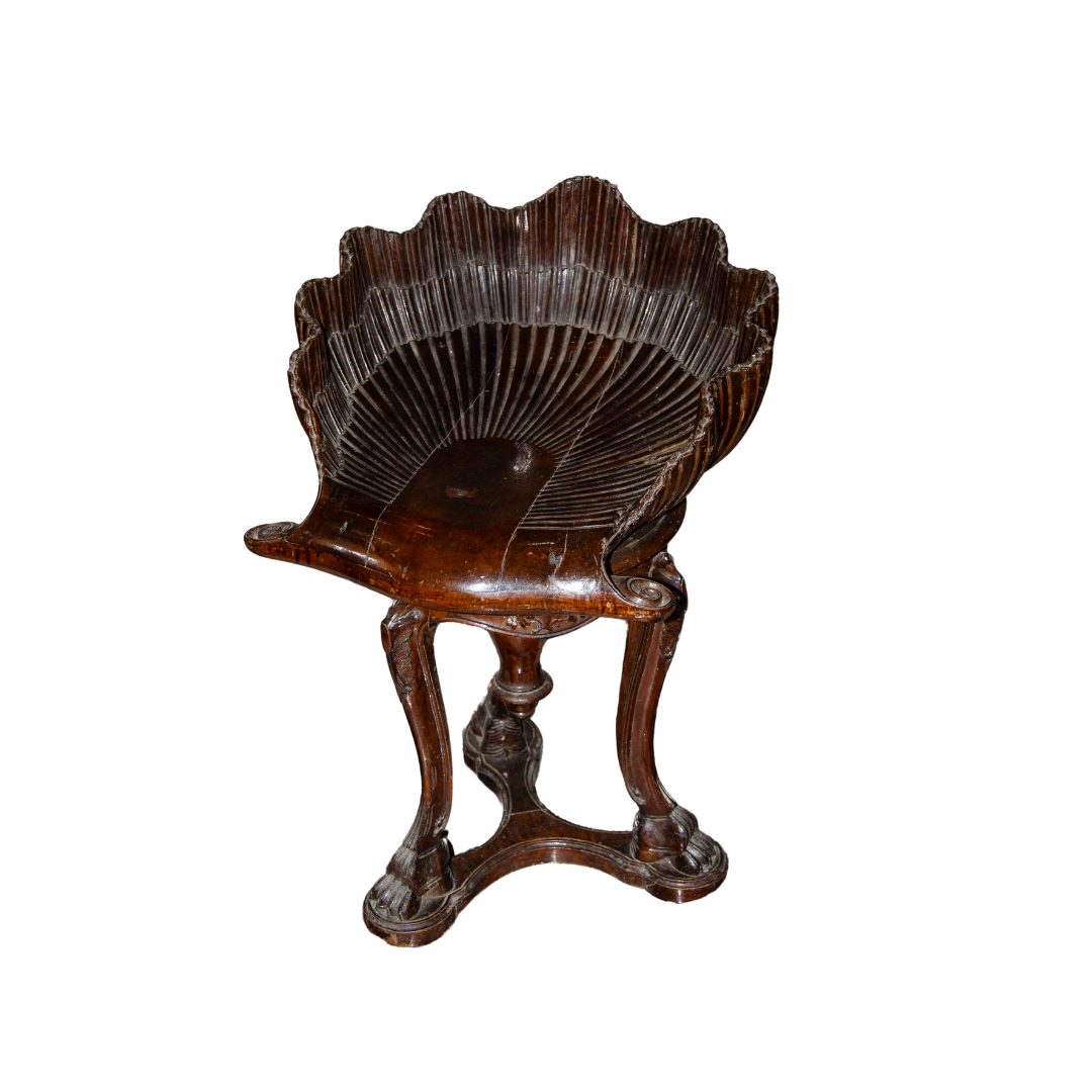 Asiento de piano con forma de ostra de madera