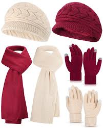 Winter Knitted Hat Scarf Gloves Set