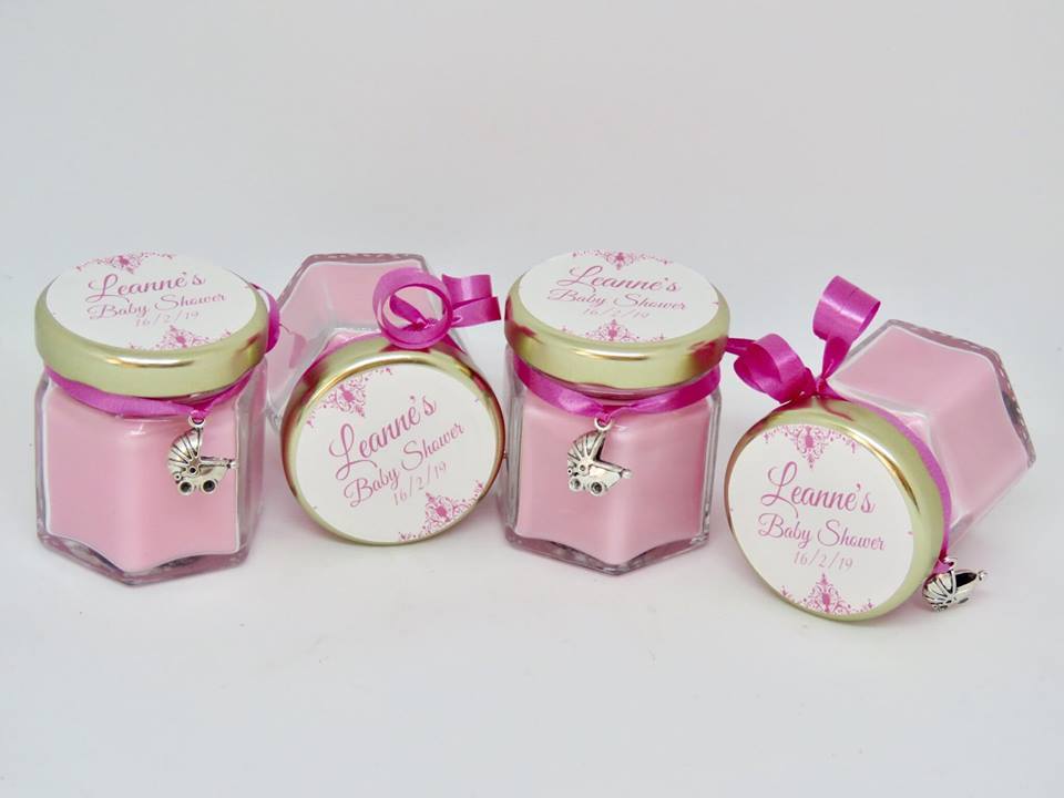 Personalized Pink Baby Shower Candle Jars