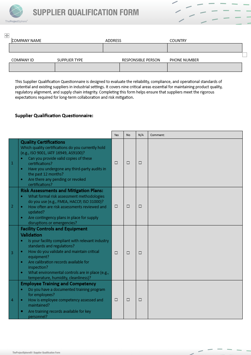 Supplier Qualification Form