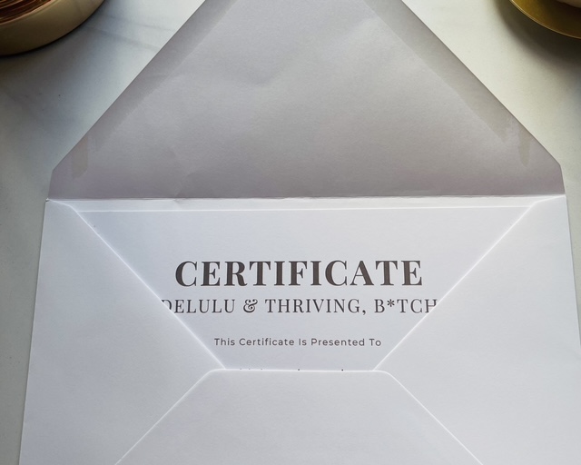 Delulu & Thriving, B*tch – Digital A5 Certificate