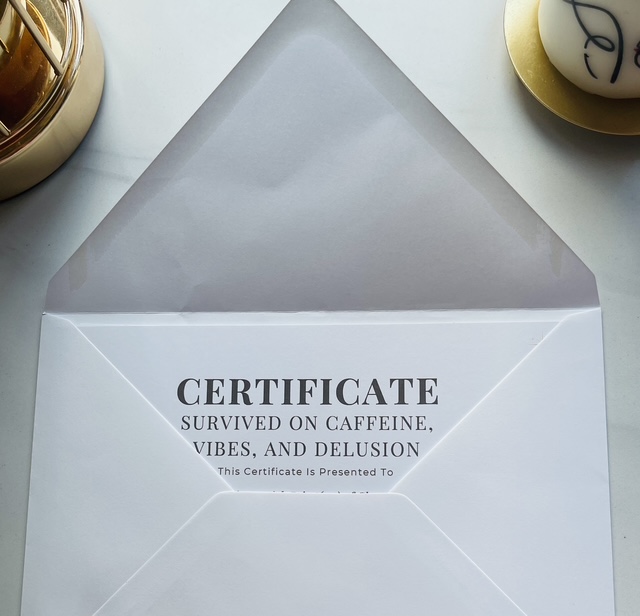 Survived on Caffeine, Vibes & Delusion – Digital Certificate