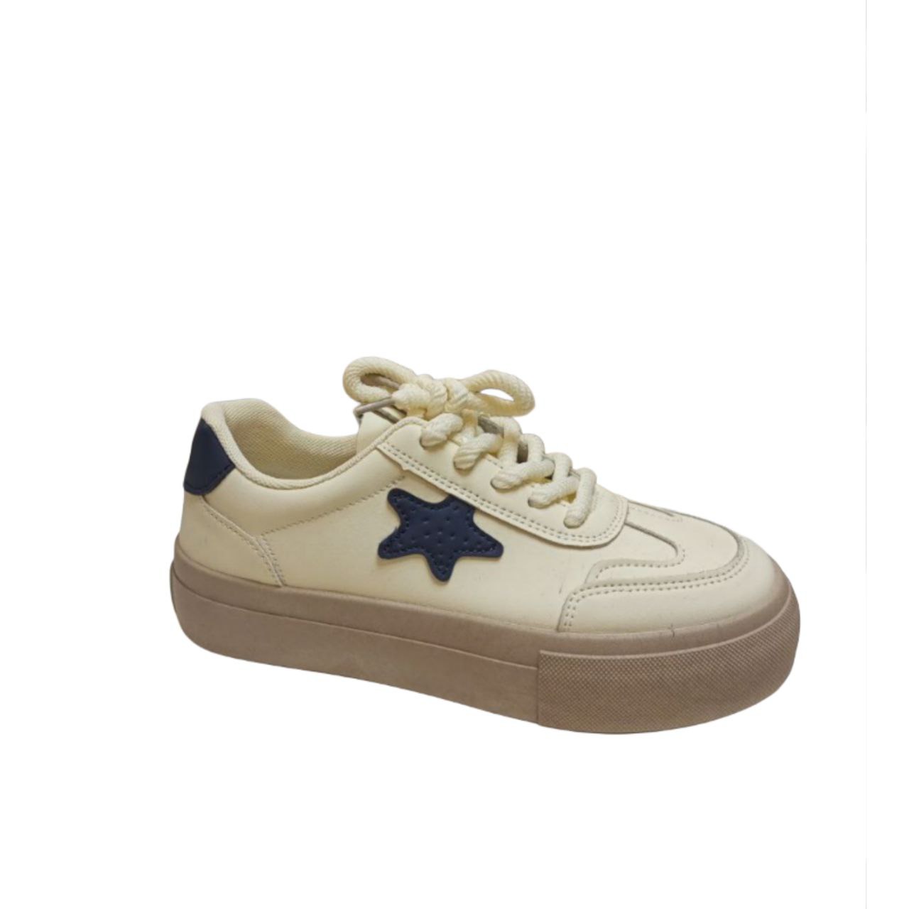 Cream Casual Sneaker with Star Patch