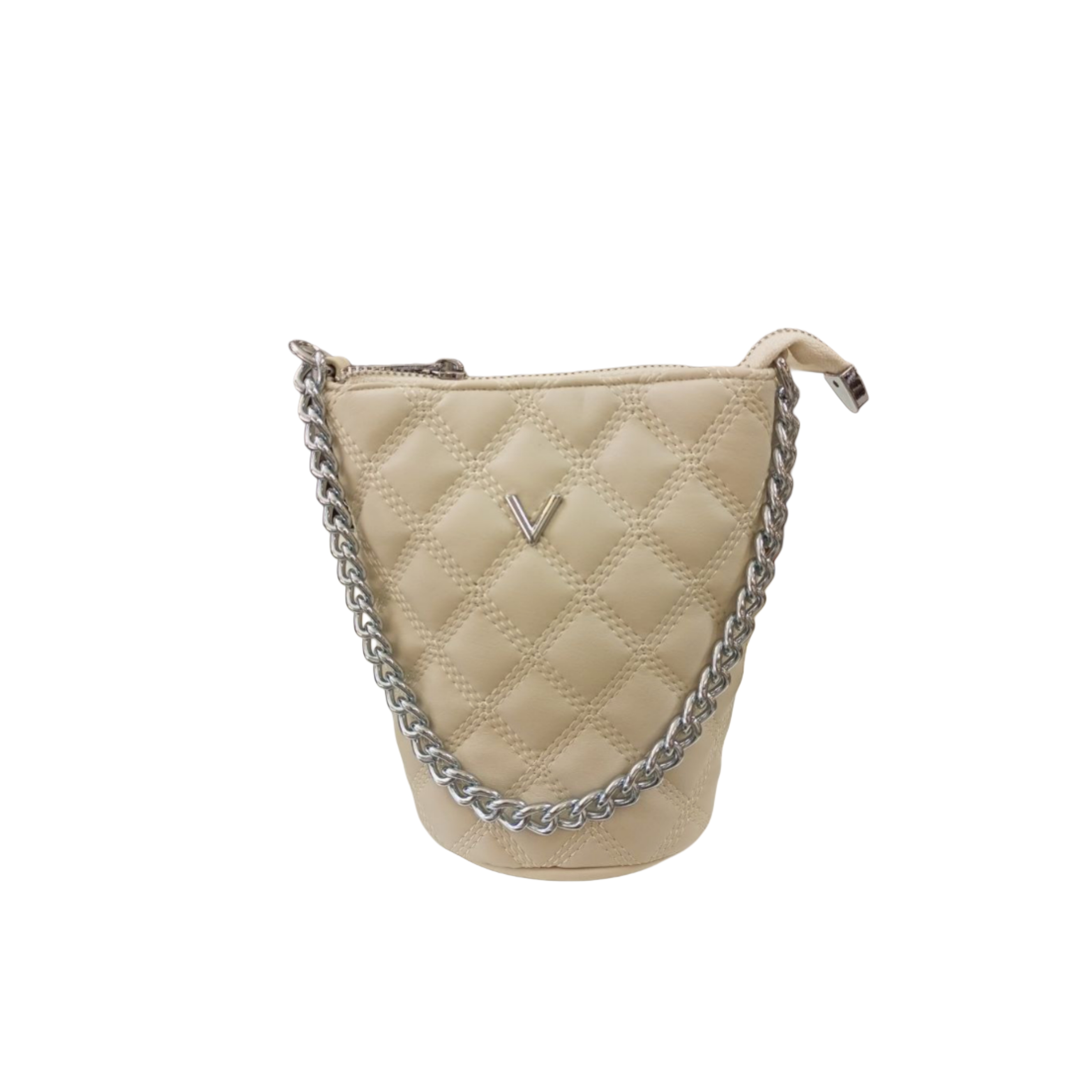 Beige Quilted Bucket Bag