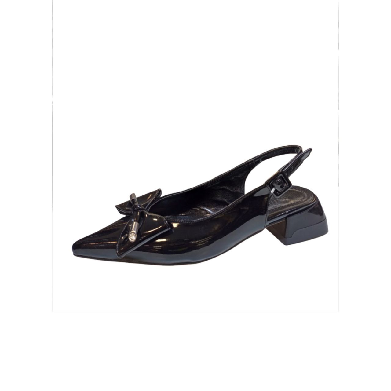 Black patent slingback shoe