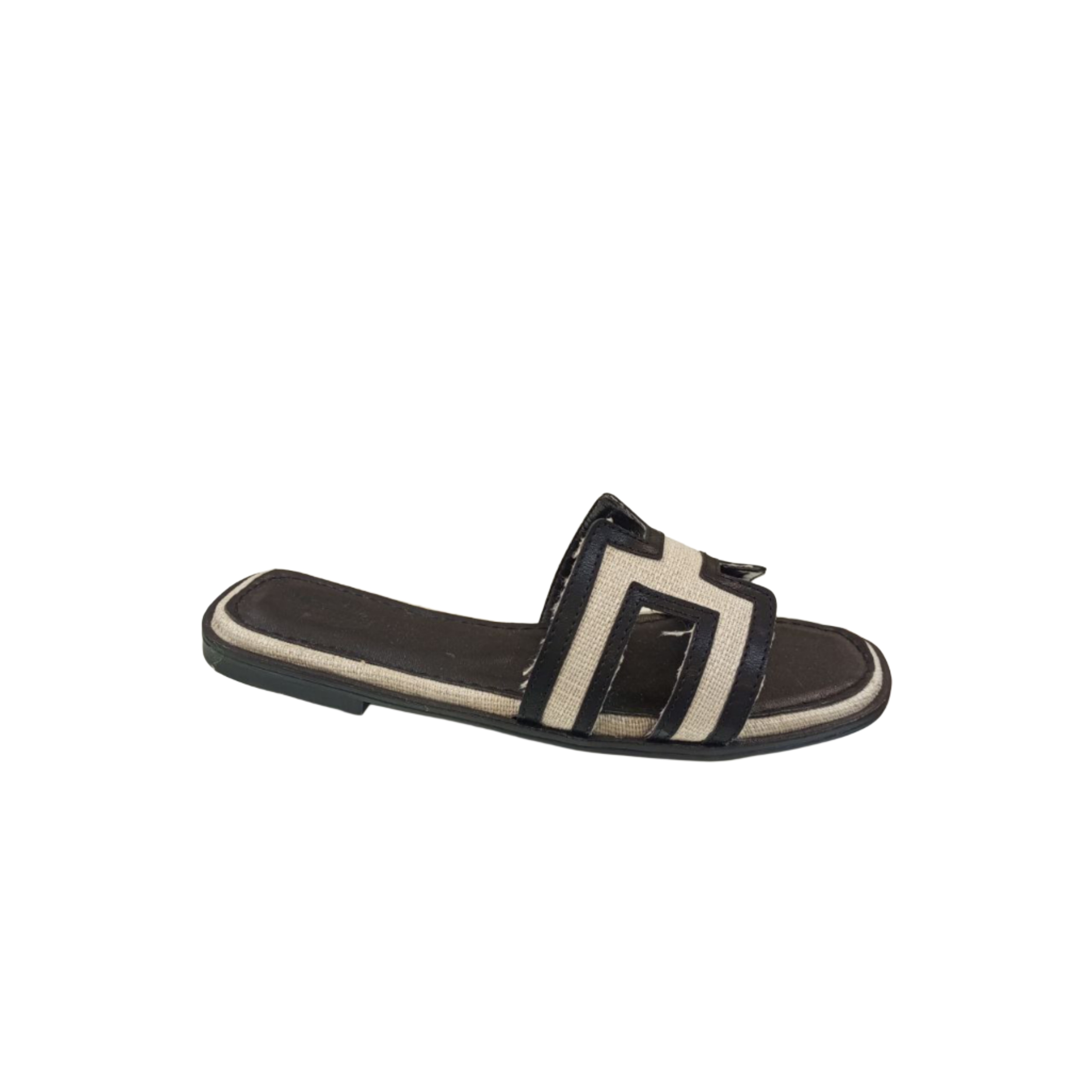 Beige and Black Slide Sandal