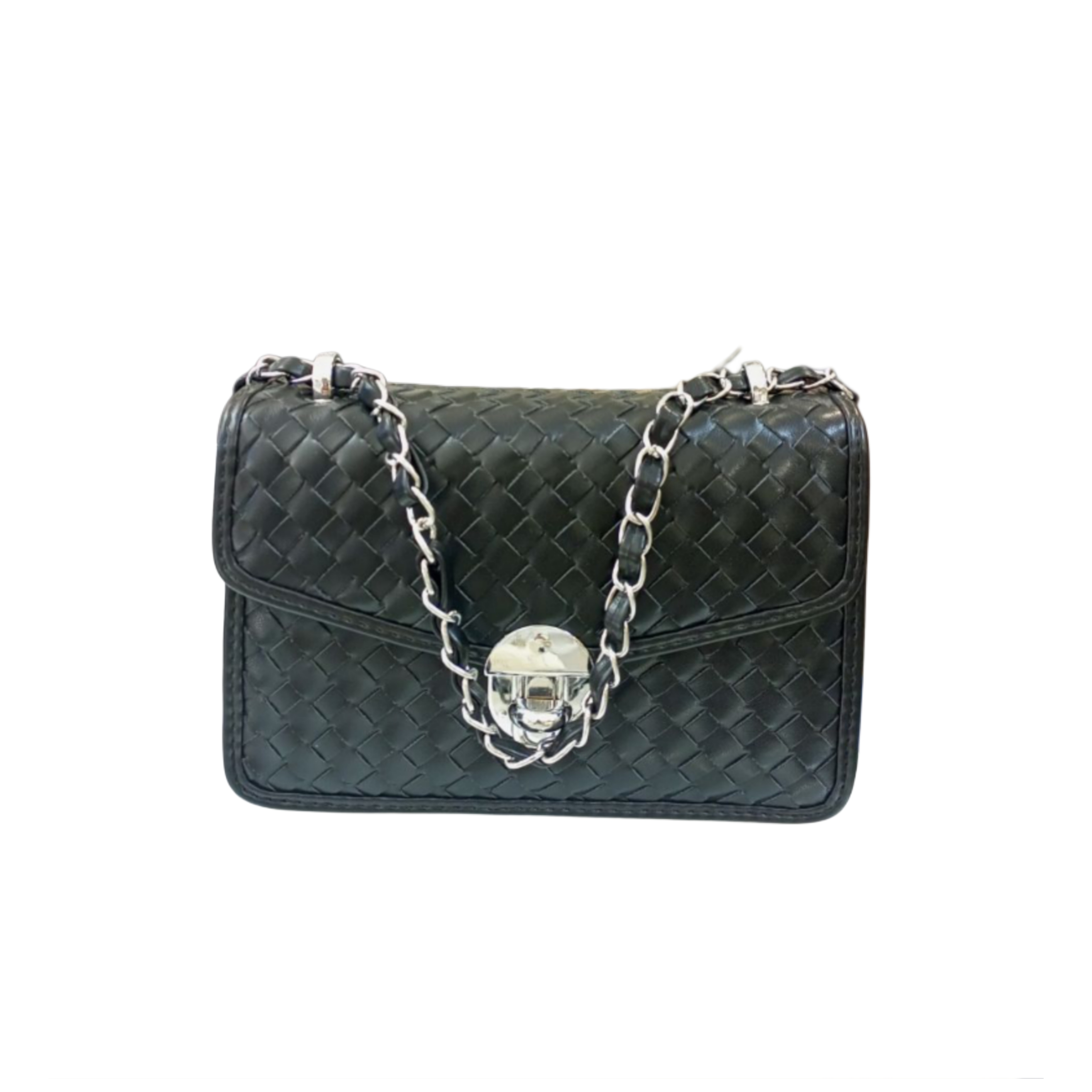 Black Woven Leather Shoulder Bag
