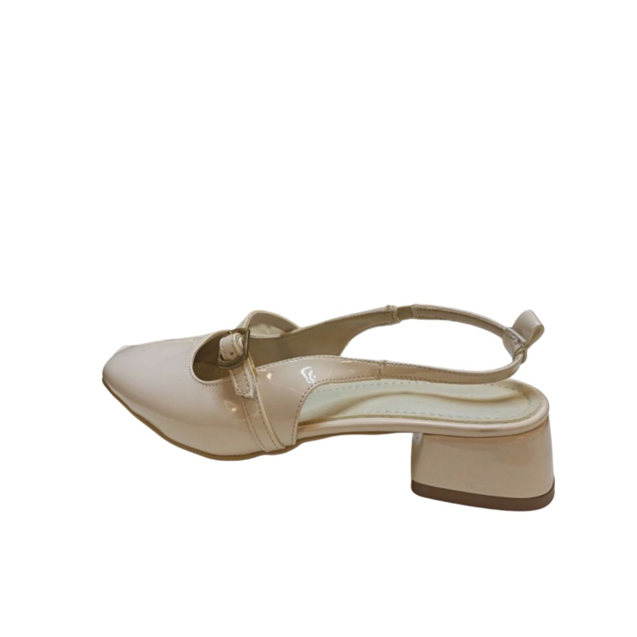 Beige Slingback Block Heel Shoe