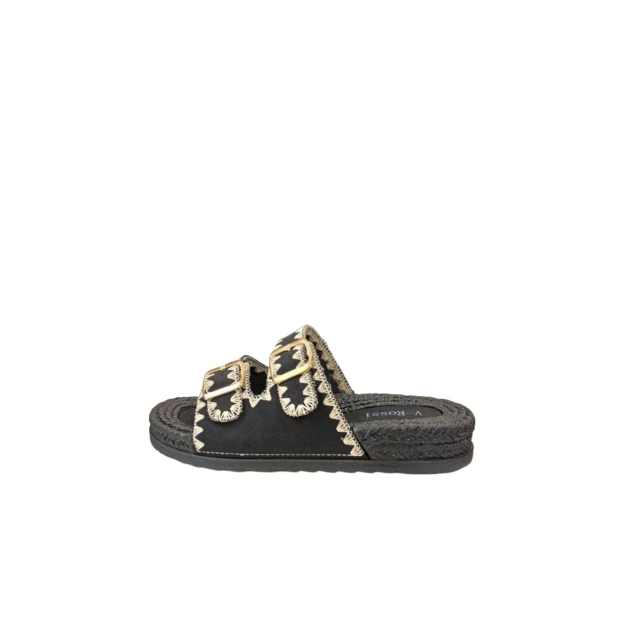 Black Embroidered Slide Sandal