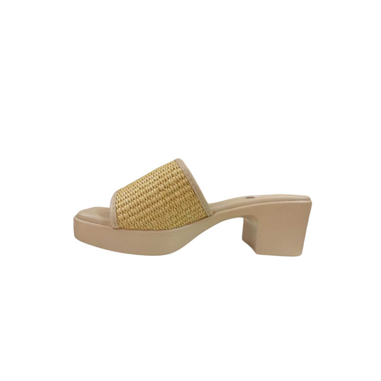 Woven Straw Block Heel Mule