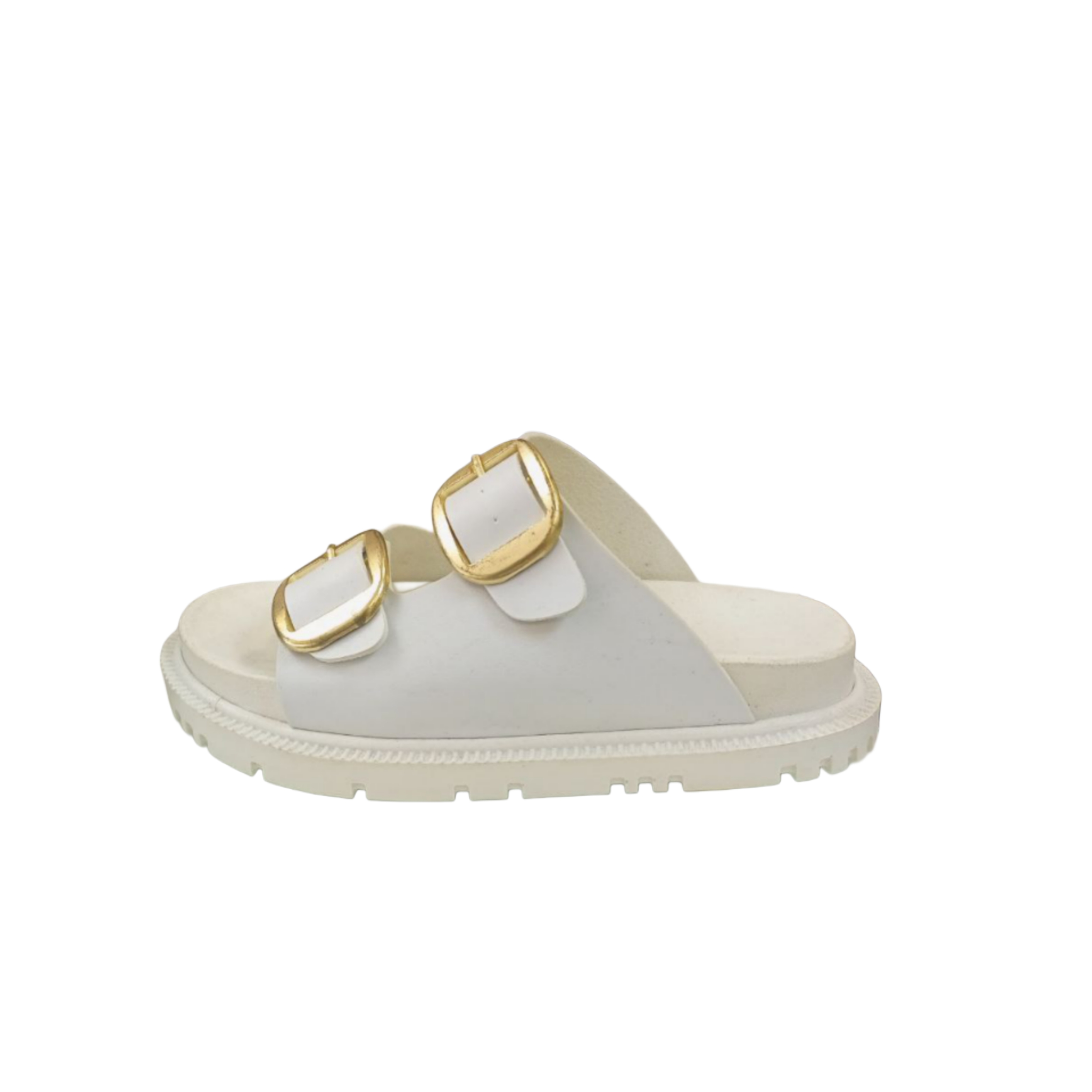 White double buckle slide sandal